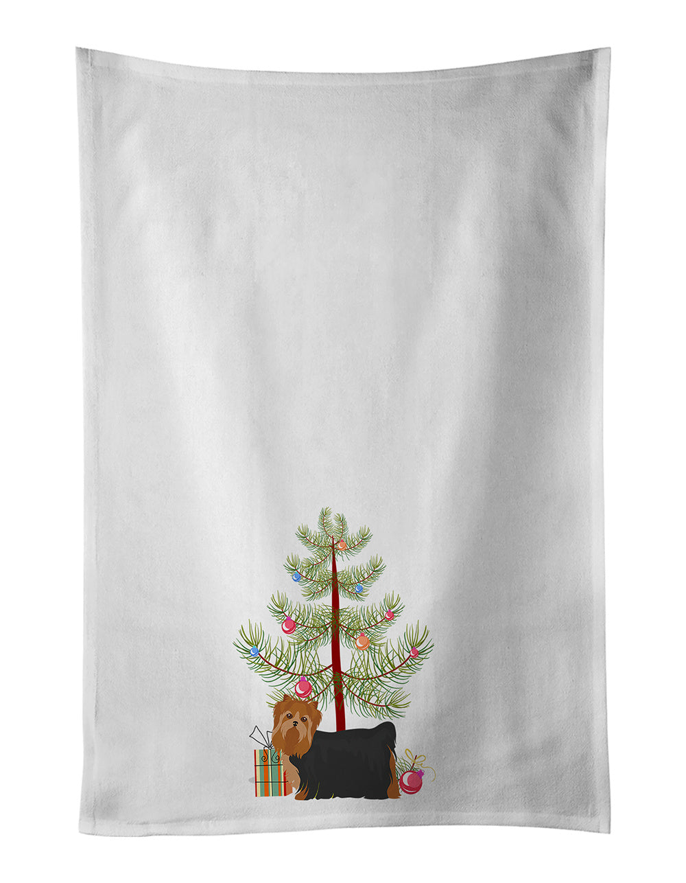 NEW Yorkshire Terrier Christmas Tree Kitchen Towel Set of 2 White Dish Towels Decorative Bathroom Hand towel for Hand, Face, Hair, Yoga, Tea, Dishcloth, 19 X 28", White