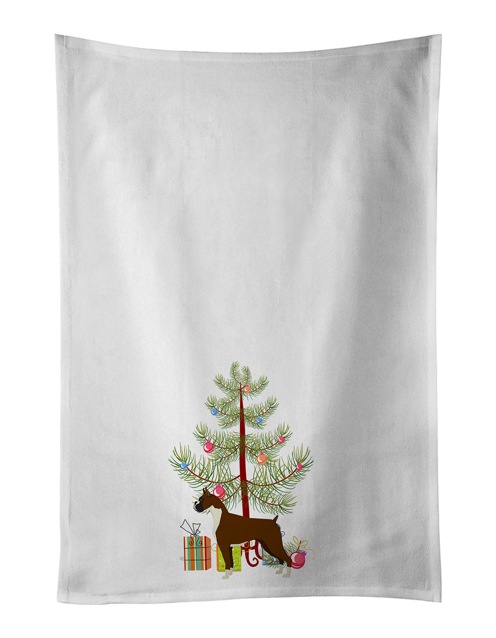 NEW Boxer Christmas Tree Kitchen Towel Set of 2 White Dish Towels Decorative Bathroom Hand towel for Hand, Face, Hair, Yoga, Tea, Dishcloth, 19 X 28", White