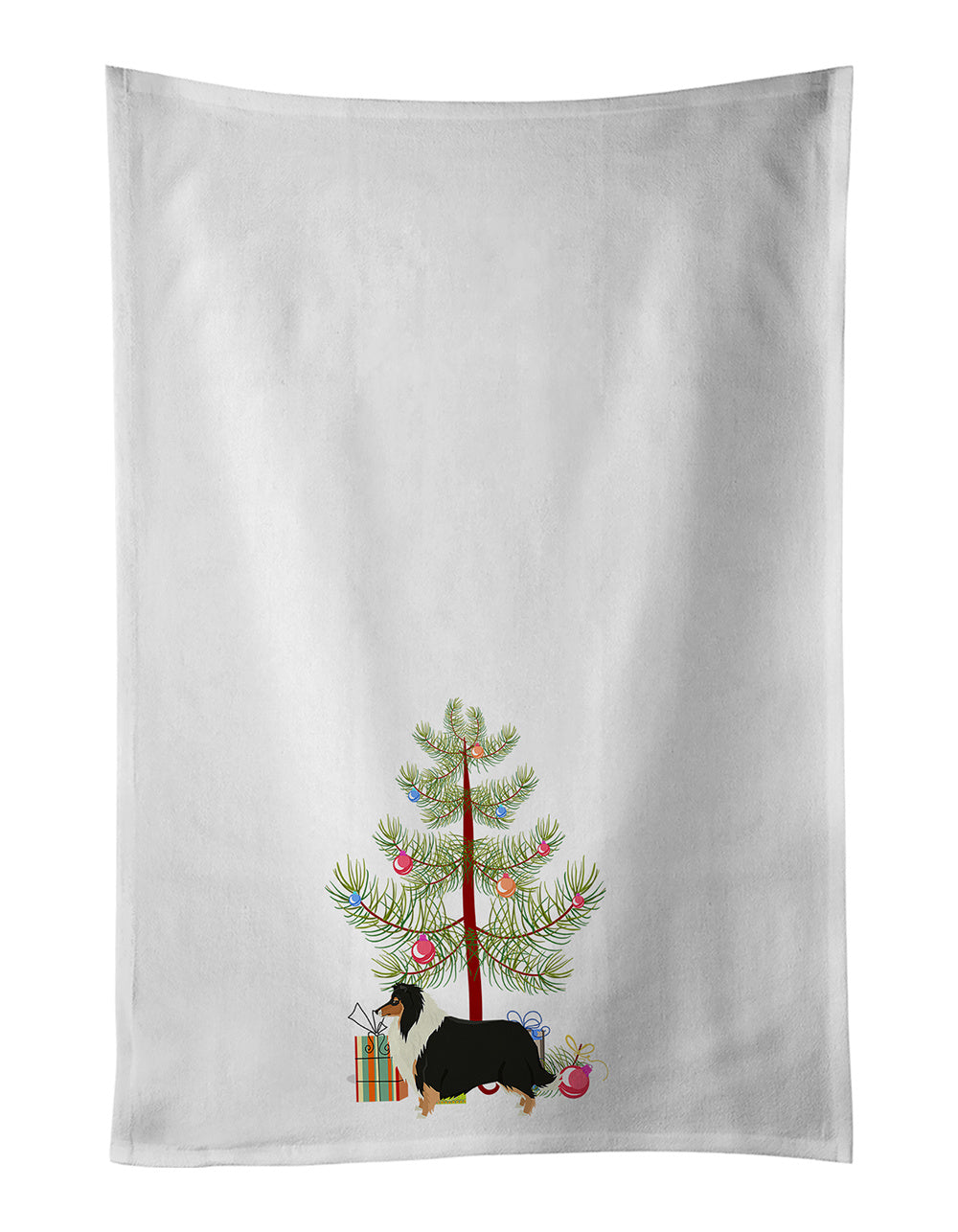 NEW Collie Christmas Tree Kitchen Towel Set of 2 White Dish Towels Decorative Bathroom Hand towel for Hand, Face, Hair, Yoga, Tea, Dishcloth, 19 X 28", White