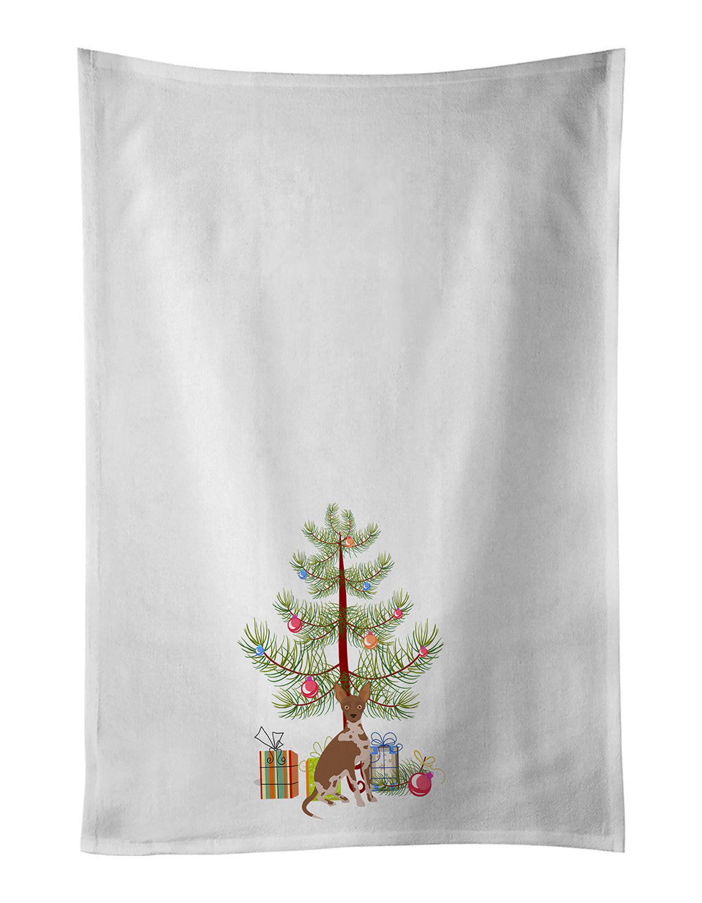 NEW Tan Abyssinian or African Hairless Dog Christmas Tree Kitchen Towel Set of 2 White Dish Towels Decorative Bathroom Hand towel for Hand, Face, Hair, Yoga, Tea, Dishcloth, 19 X 28", White