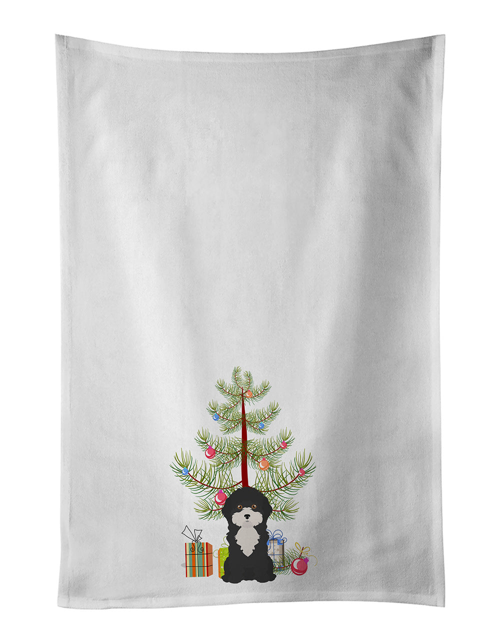 NEW Black and White Cyprus Poodle Christmas Tree Kitchen Towel Set of 2 White Dish Towels Decorative Bathroom Hand towel for Hand, Face, Hair, Yoga, Tea, Dishcloth, 19 X 28", White