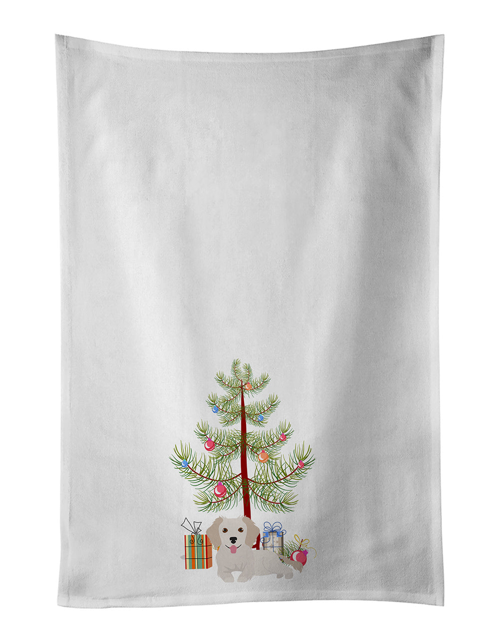 NEW Small Greek Domestic Dog Kokoni #2 Christmas Tree Kitchen Towel Set of 2 White Dish Towels Decorative Bathroom Hand towel for Hand, Face, Hair, Yoga, Tea, Dishcloth, 19 X 28", White