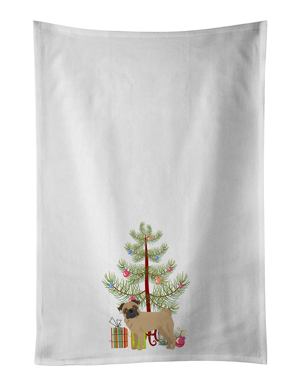 NEW Pug Christmas Tree Kitchen Towel Set of 2 White Dish Towels Decorative Bathroom Hand towel for Hand, Face, Hair, Yoga, Tea, Dishcloth, 19 X 28", White