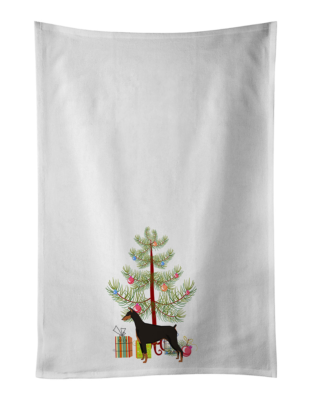 NEW Doberman Pinscher Christmas Tree Kitchen Towel Set of 2 White Dish Towels Decorative Bathroom Hand towel for Hand, Face, Hair, Yoga, Tea, Dishcloth, 19 X 28", White