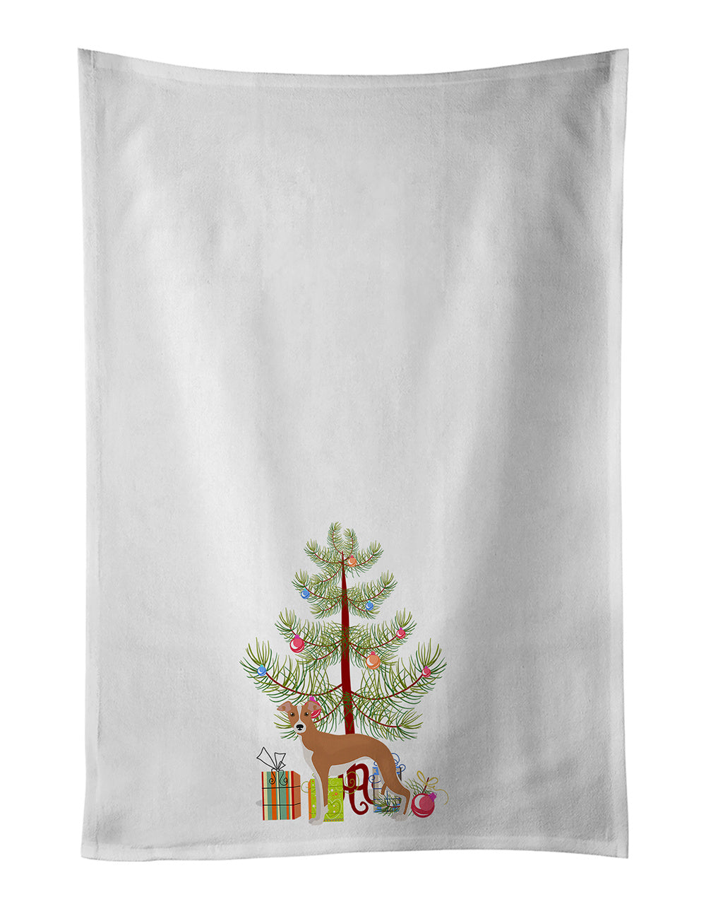 NEW Italian Greyhound Christmas Tree Kitchen Towel Set of 2 White Dish Towels Decorative Bathroom Hand towel for Hand, Face, Hair, Yoga, Tea, Dishcloth, 19 X 28", White