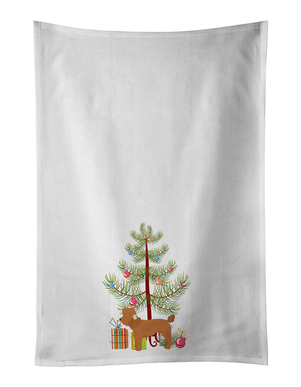 NEW Toy Poodle Christmas Tree Kitchen Towel Set of 2 White Dish Towels Decorative Bathroom Hand towel for Hand, Face, Hair, Yoga, Tea, Dishcloth, 19 X 28", White