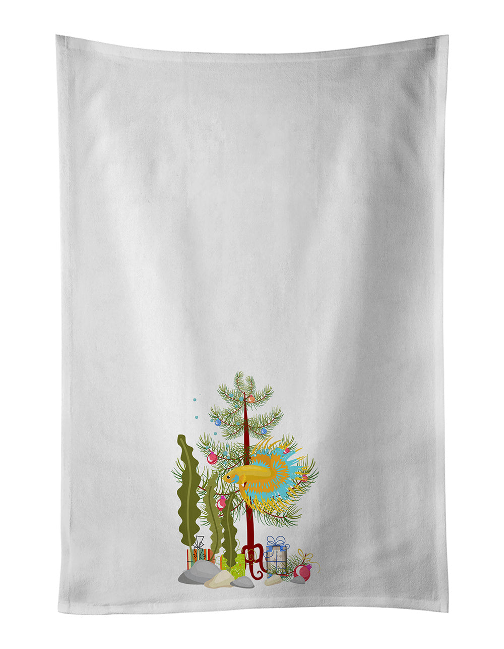 NEW CrownTail Betta Merry Christmas Kitchen Towel Set of 2 White Dish Towels Decorative Bathroom Hand towel for Hand, Face, Hair, Yoga, Tea, Dishcloth, 19 X 28", White