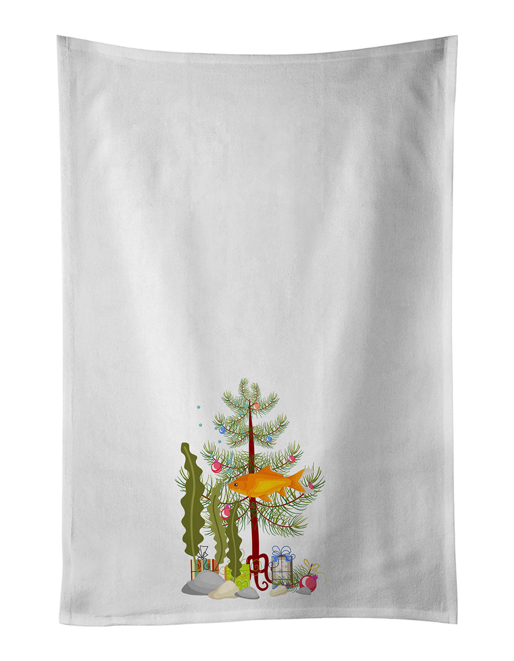 NEW Goldfish Common Merry Christmas Kitchen Towel Set of 2 White Dish Towels Decorative Bathroom Hand towel for Hand, Face, Hair, Yoga, Tea, Dishcloth, 19 X 28", White