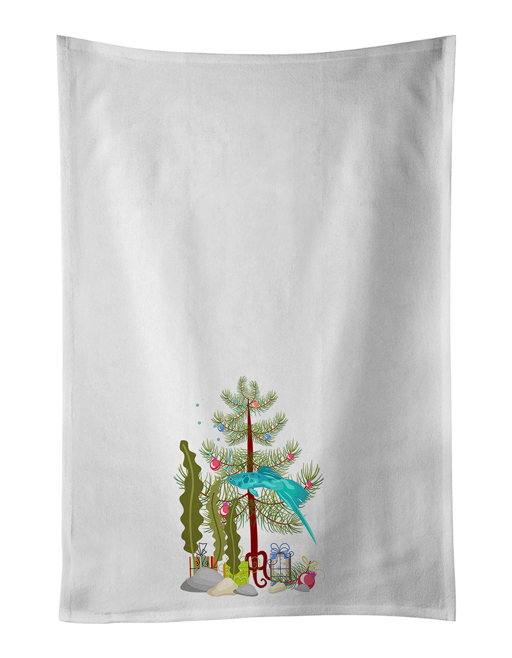 NEW Sword Tail Guppy Merry Christmas Kitchen Towel Set of 2 White Dish Towels Decorative Bathroom Hand towel for Hand, Face, Hair, Yoga, Tea, Dishcloth, 19 X 28", White