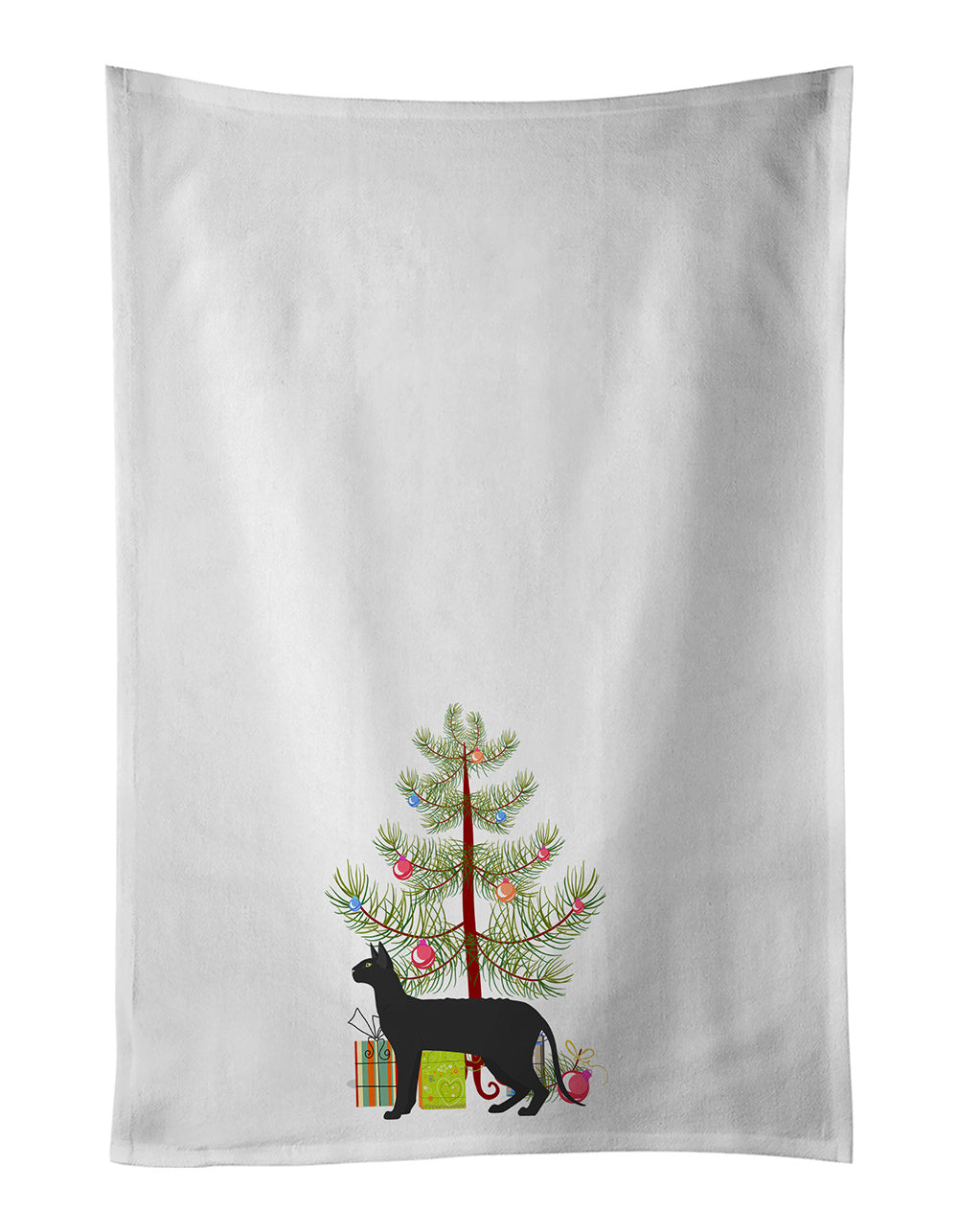 NEW Black Cornish Rex Cat Christmas Kitchen Towel Set of 2 White Dish Towels Decorative Bathroom Hand towel for Hand, Face, Hair, Yoga, Tea, Dishcloth, 19 X 28", White
