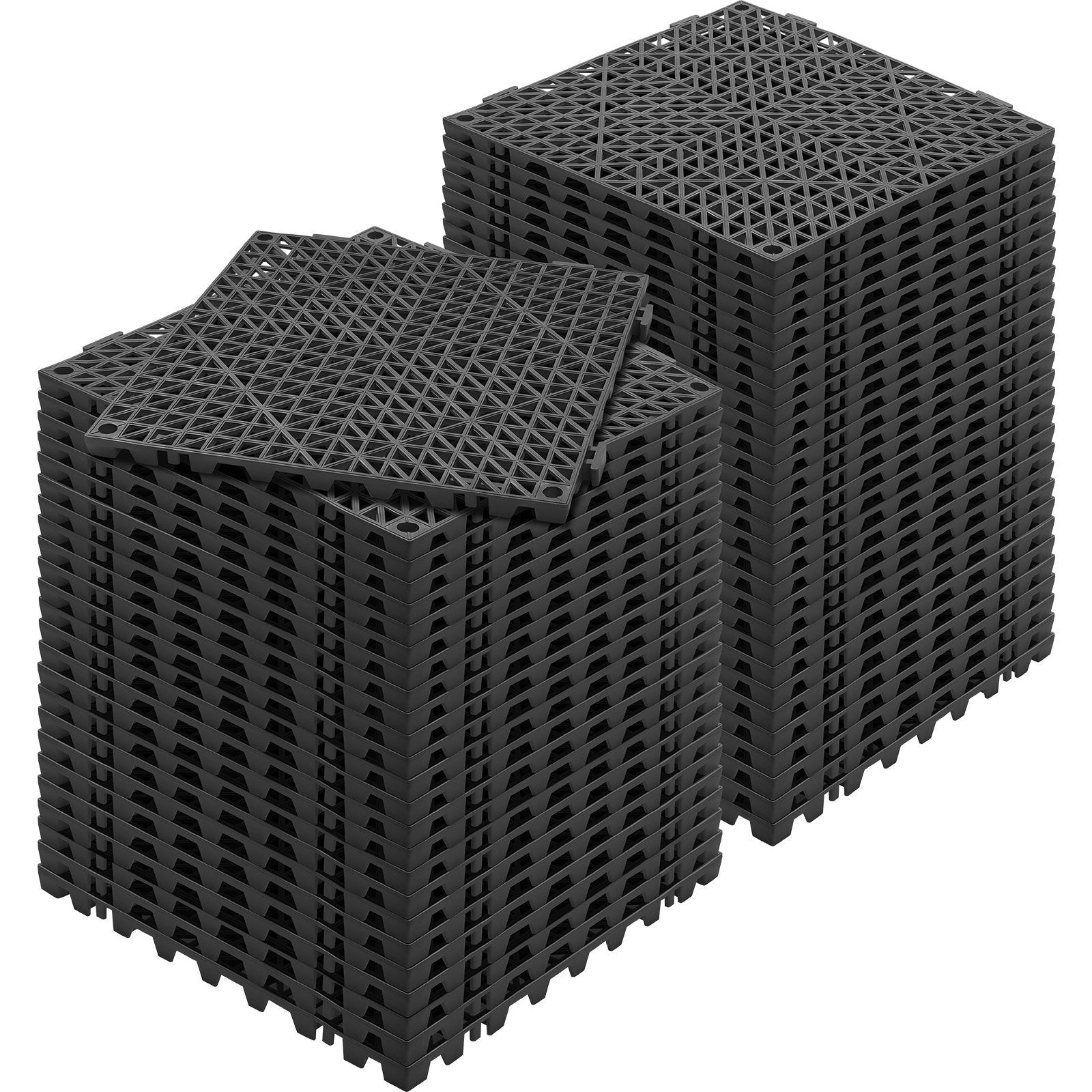 VEVOR Interlocking Tile 55PCS Black, Drainage Tiles 12" x 12" Splicing, Soft PVC Interlocking Drainage Floor Tiles, Non-Slip Drainage Holes for Restroom, Bathroom, Kitchen, Pool, Wet Areas