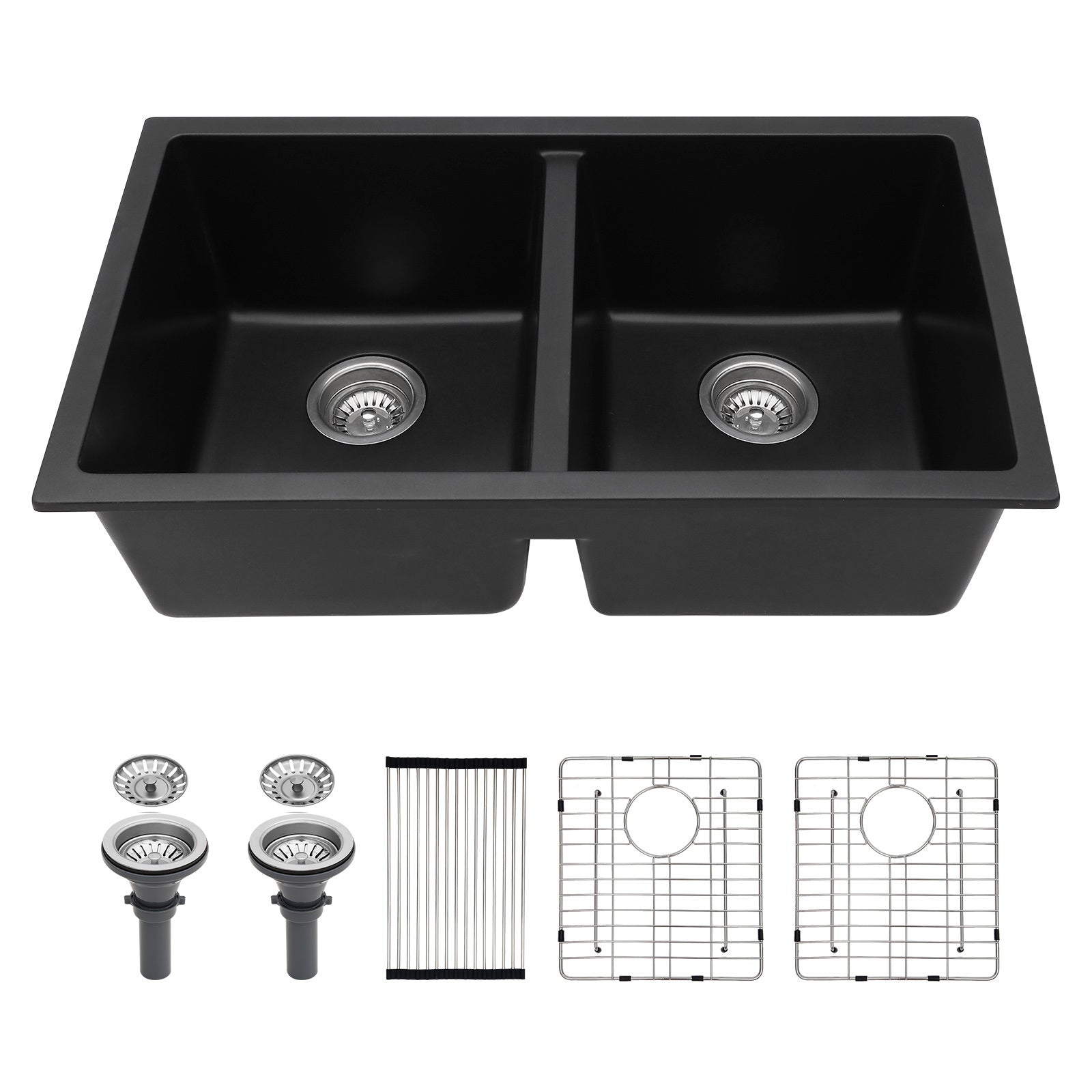 33-inch Undermount Quartz Kitchen Sink Dual Bowl Kitchen Sink Granite Composite Sink with Black or White