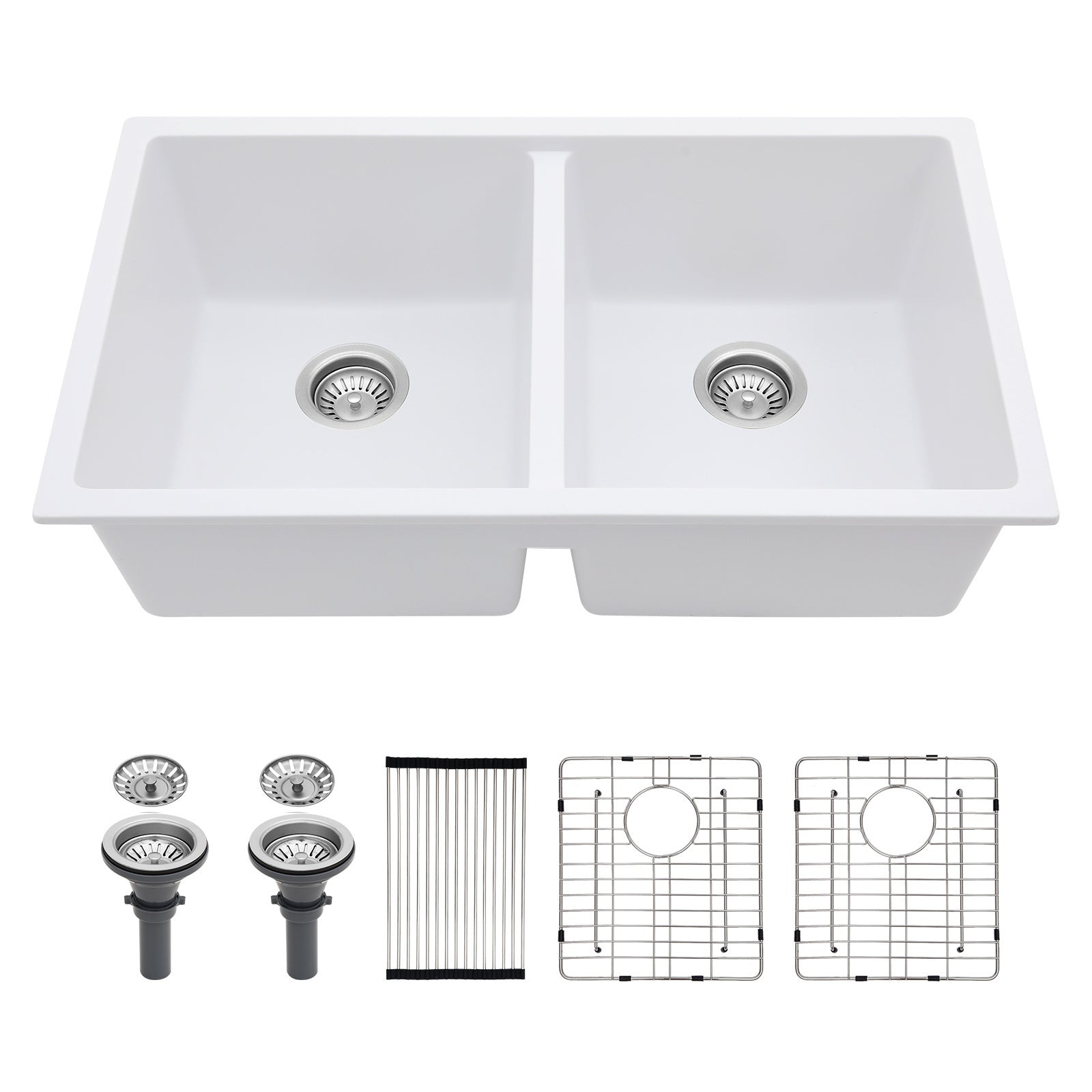 33-inch Undermount Quartz Kitchen Sink Dual Bowl Kitchen Sink Granite Composite Sink with Black or White