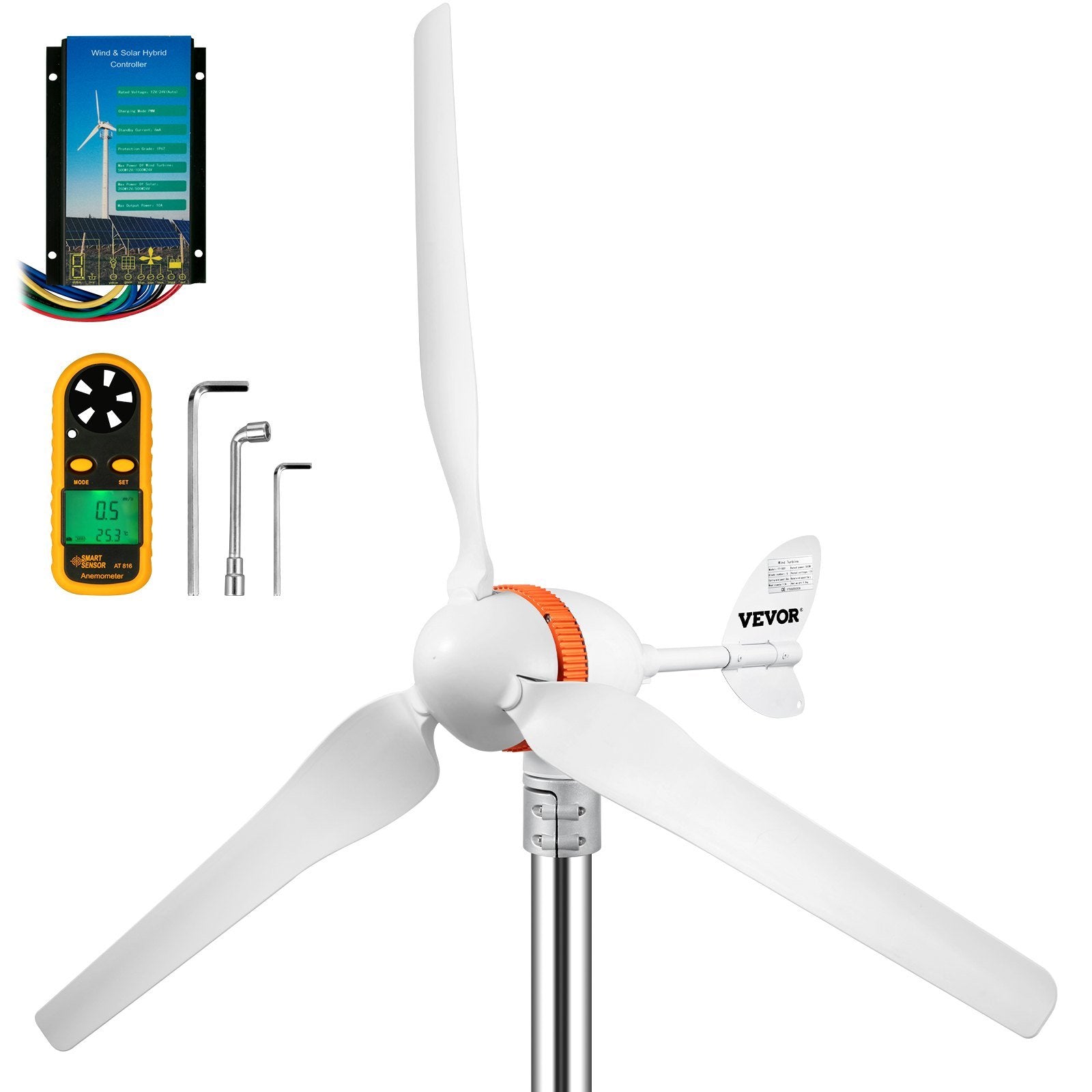 Wind Turbine Generator, 12V/AC Wind Turbine Kit, 400W Wind Power Generator w/Wind & Solar Controller 3 Blades Auto Adjust Windward Direction Suitable for Terrace, Marine, Motorhome, Chalet, Boat