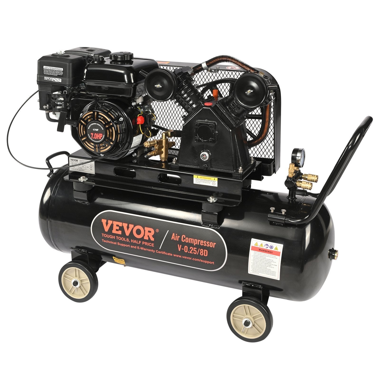 7HP Gas Powered Air Compressor, 21 Gallon Horizontal Air Compressor Tank, 9CFM@115PSI Gas Driven Piston Pump Air Compressed System with 115PSI Max Pressure for Construction Sites Workshop