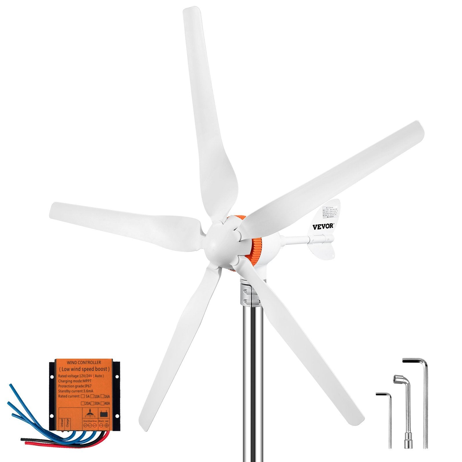 Wind Turbine Generator, 12V/AC Wind Turbine Kit, 500W Wind Power Generator with MPPT Controller 5 Blades Auto Adjust Windward Direction Suitable for Terrace, Marine, Motor Home, Chalet, Boat