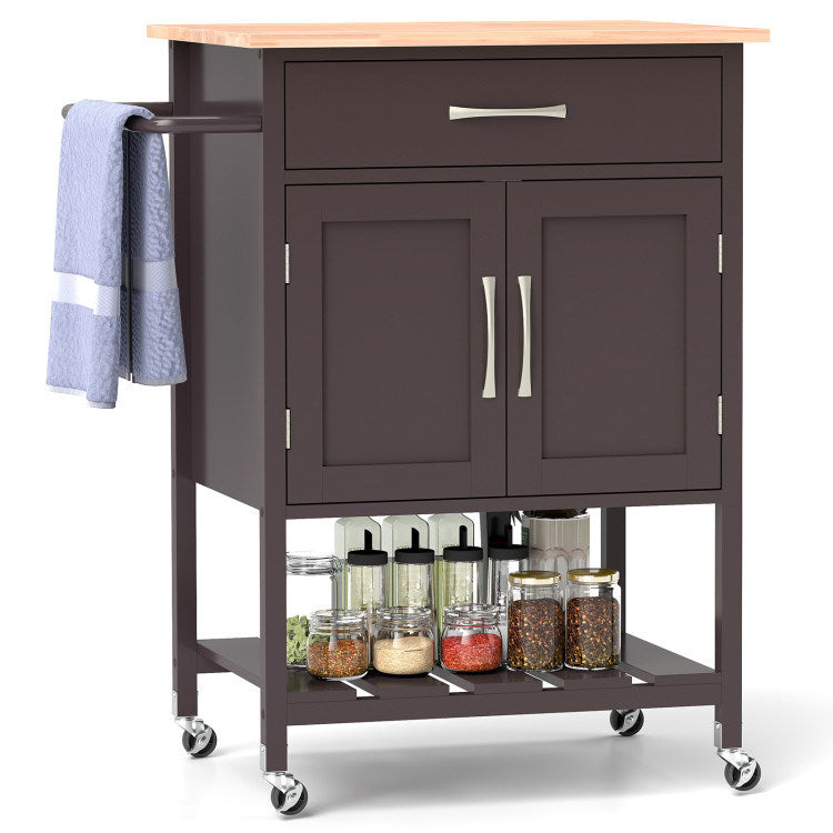 Rolling Kitchen Island Cart with Drawer and Towel Rack