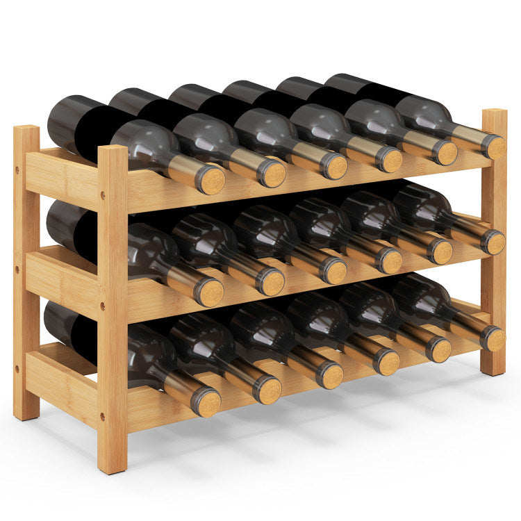 3-Tier Bamboo Freestanding Countertop Wine Bottle Organizer