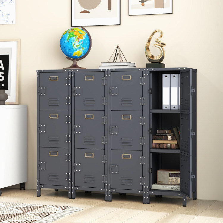 Metal Storage Locker with 3 Lockable Doors and Adjustable Feet