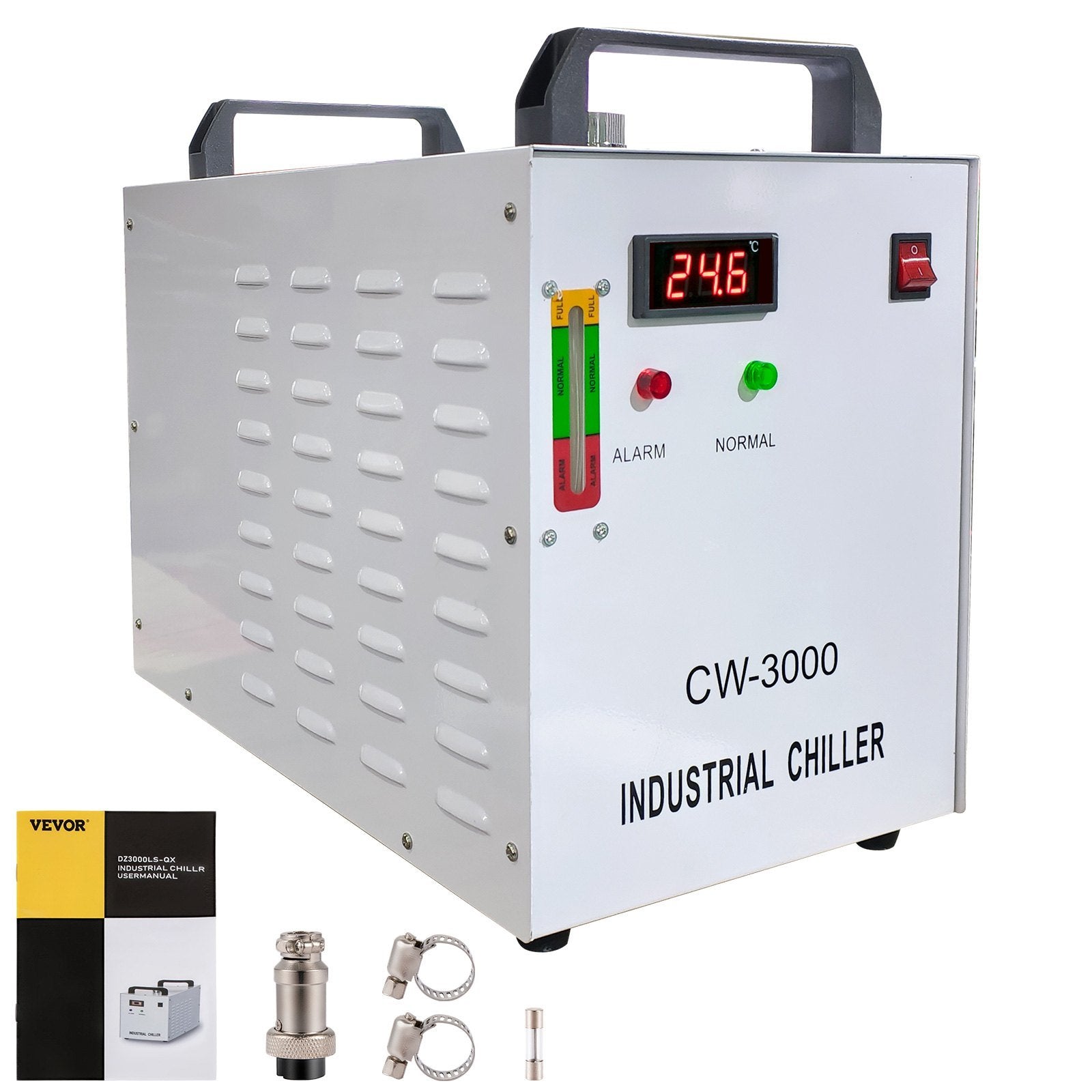 Water Chiller CW-3000 Industrial Chiller 9L Thermolysis Type Water Chiller 50W/°C, 3.17gpm 0.9A Current Recirculating Chiller for 60W 80W Laser Engraving Machine Cooling Machine 110V