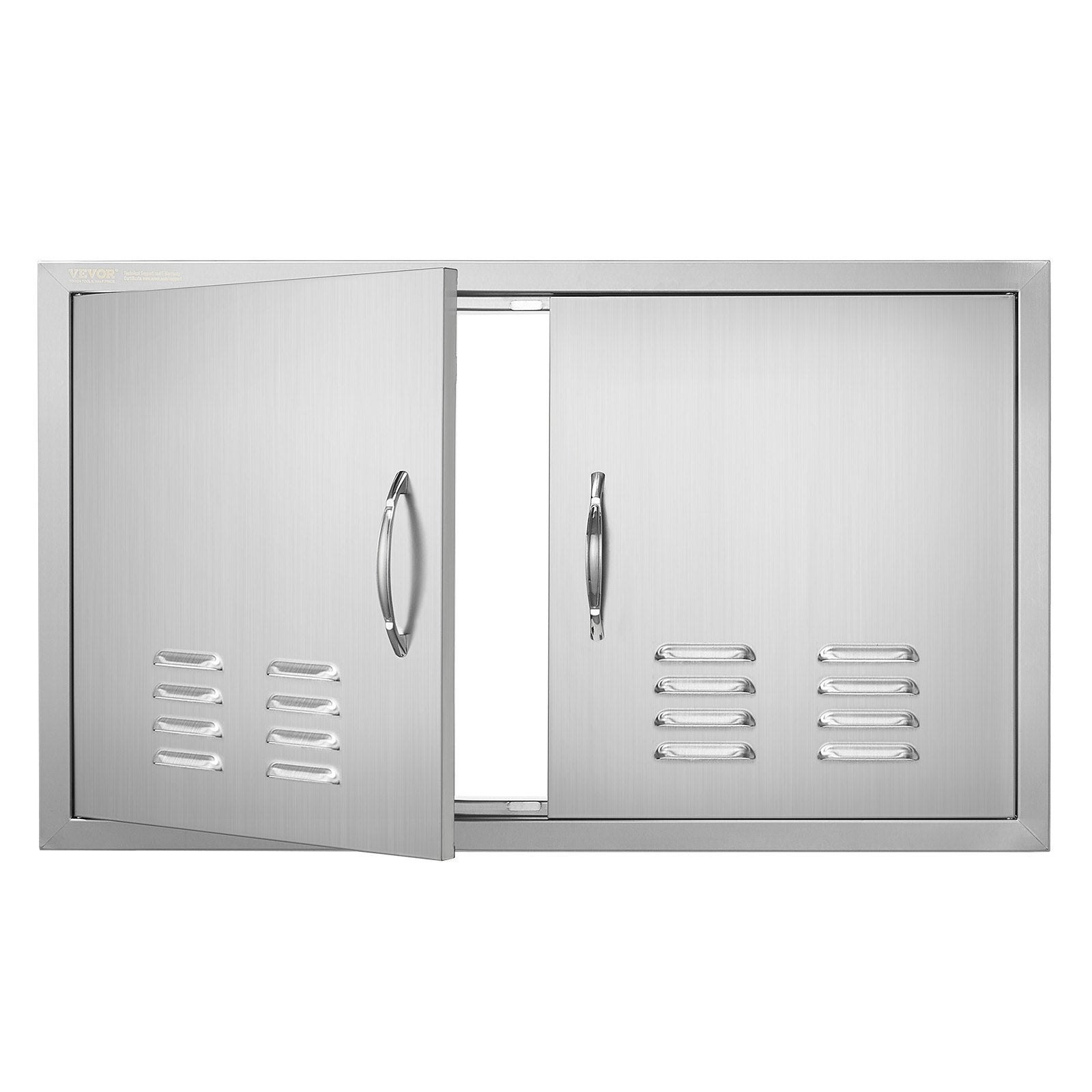 BBQ Access Door, 36W x 21H Inch Double Outdoor Kitchen Door, Stainless Steel Flush Mount Door, Wall Vertical Door with Handles and Vents, for BBQ Island, Grilling Station, Outside Cabinet