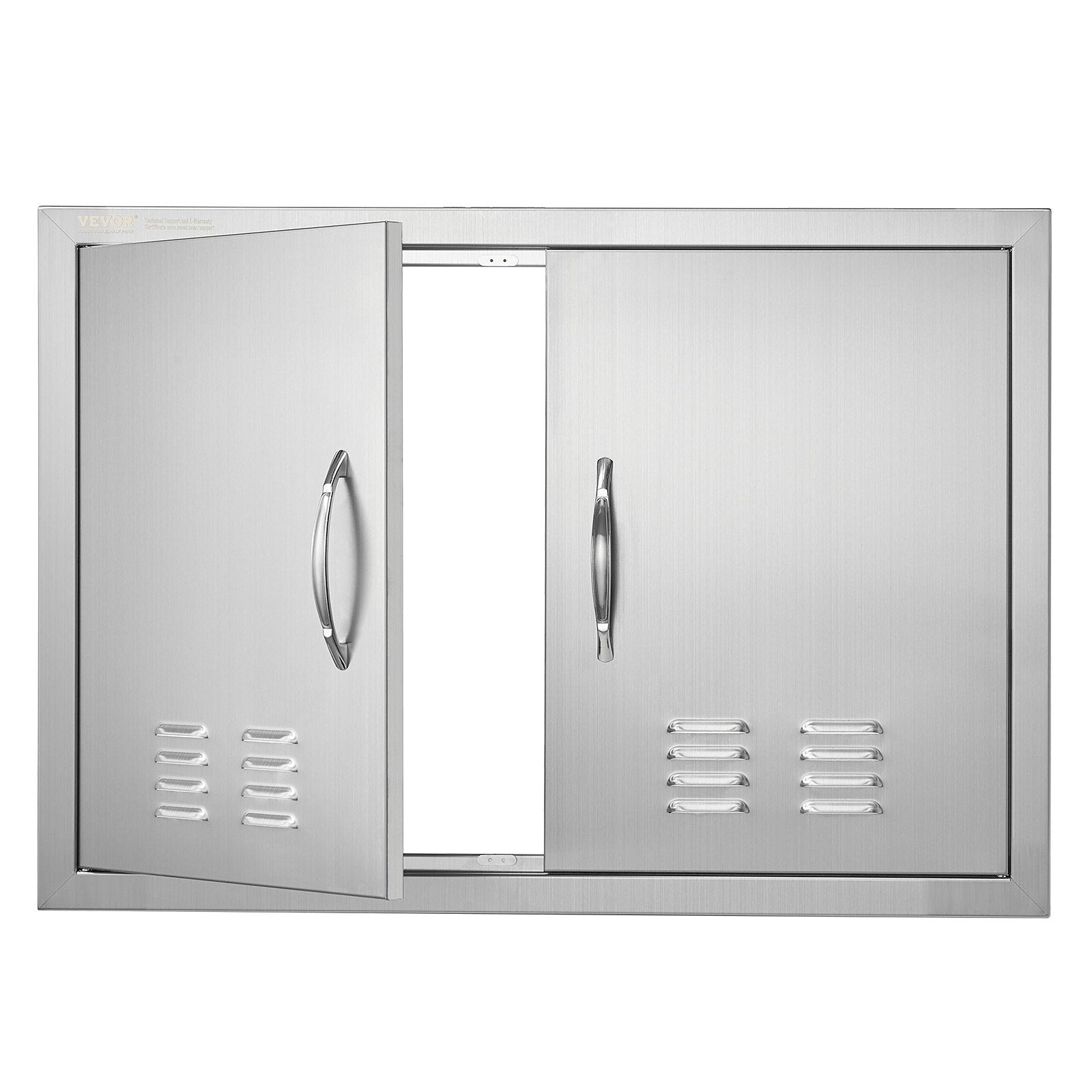 BBQ Access Door, 30W x 21H Inch Double Outdoor Kitchen Door, Stainless Steel Flush Mount Door, Wall Vertical Door with Handles and Vents, for BBQ Island, Grilling Station, Outside Cabinet