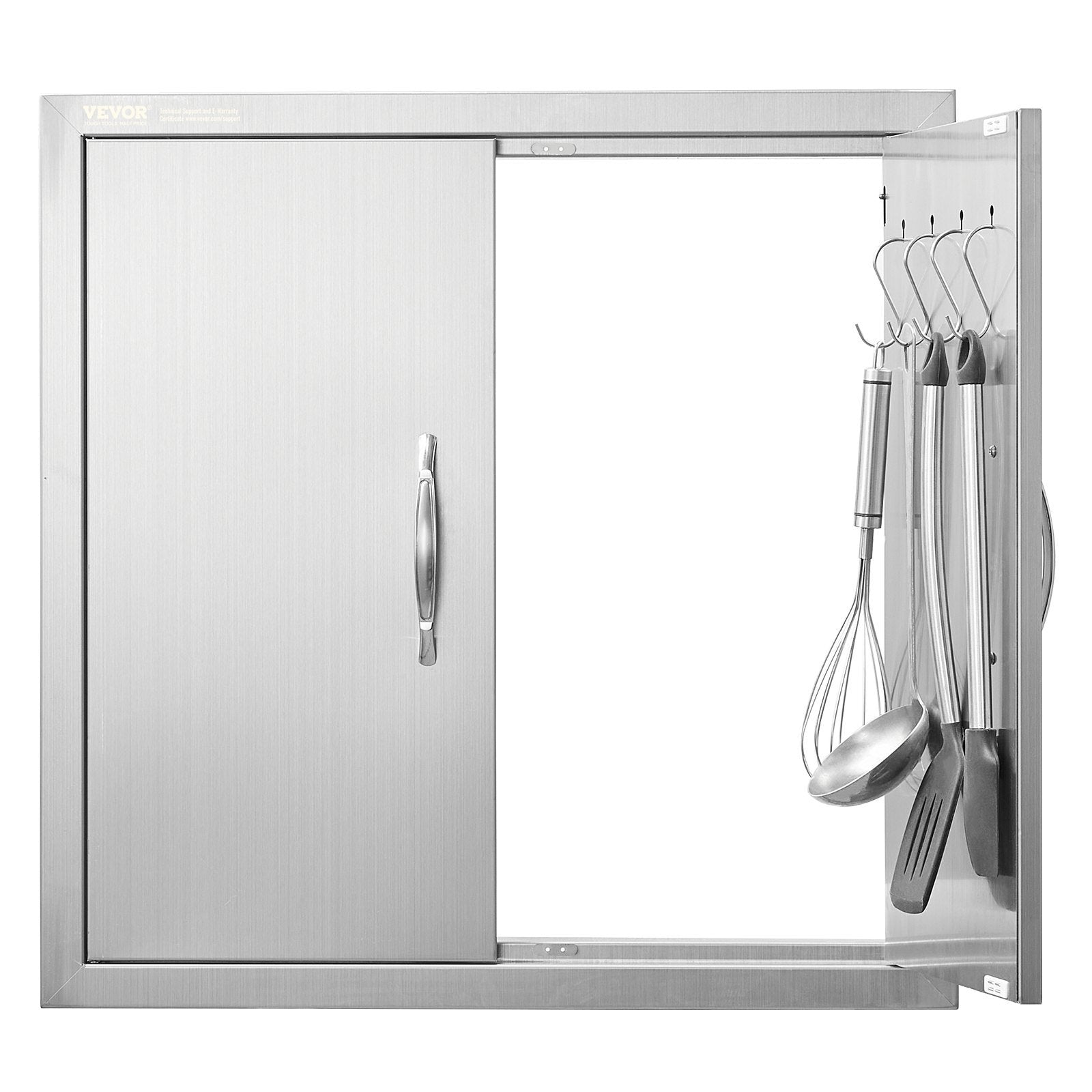 BBQ Access Door, 24W x 24H Inch Double Outdoor Kitchen Door, Stainless Steel Flush Mount Door, Double Wall Vertical Door with Handles and Hooks, for BBQ Island, Grilling Station, Outside Cabinet