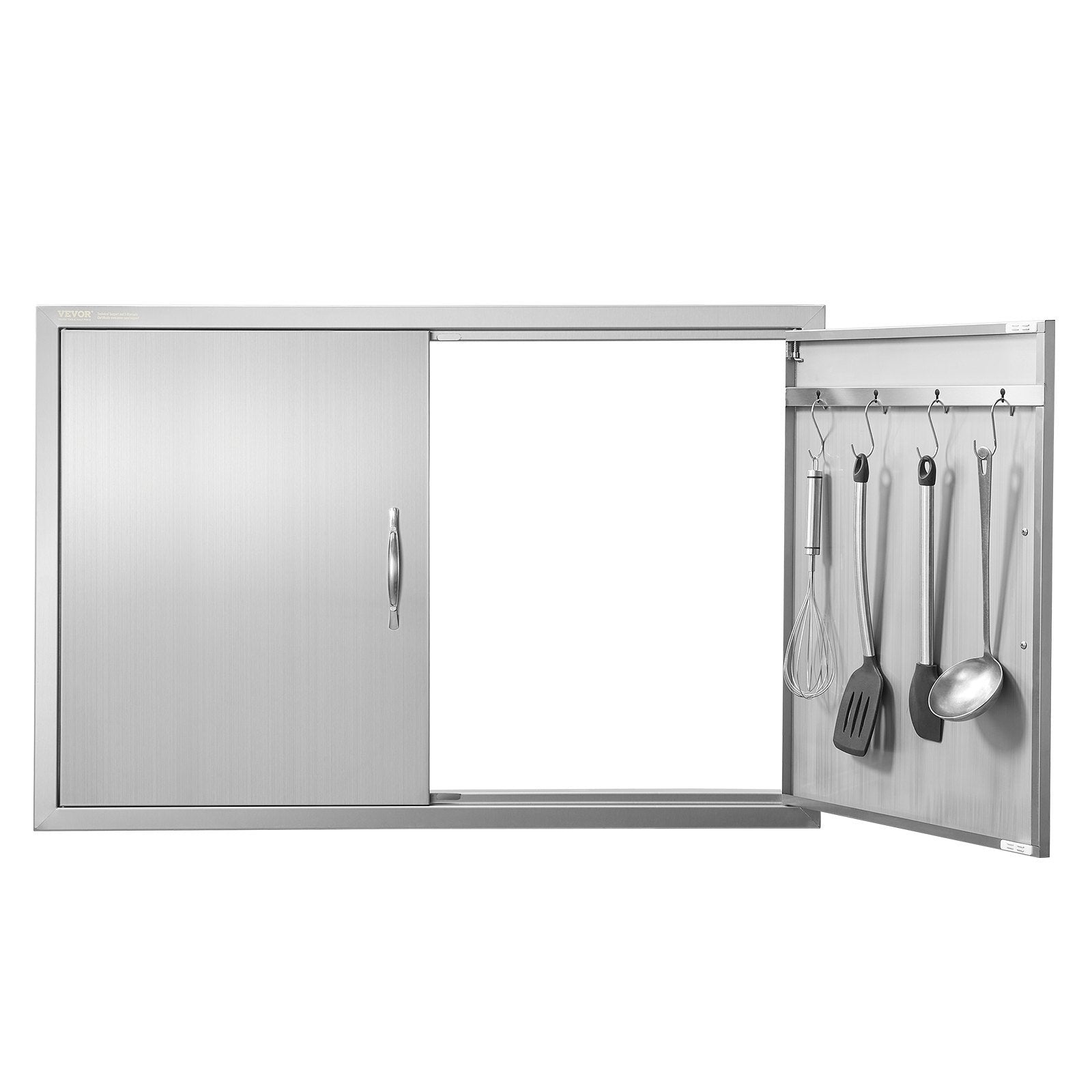 BBQ Access Door, 39W x 26H Inch Double Outdoor Kitchen Door, Stainless Steel Flush Mount Door, Wall Vertical Door with Handles and Hooks, for BBQ Island, Grilling Station, Outside Cabinet