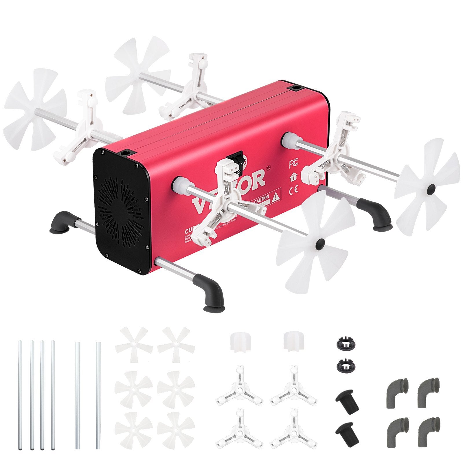 VEVOR 4 Cup Turner, 2 Speeds Multiple Tumbler Spinner Rotator Machine Kit with 4 Removable and Adjustable Arms, Mute Motor, Aluminum Alloy Frame, 4 Independent Switches for DIY Glitter Crafts(Red)