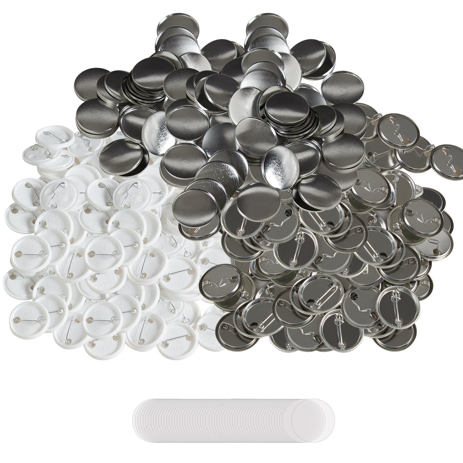 VEVOR 500 Sets 1.25 inch 32mm Pin Back Button Parts for Button Maker Machine, DIY Round Button Badge Parts, Set Includes Metal Top, Plastic/Metal Button, Clear Film, and Blank Paper For Gifts Presents