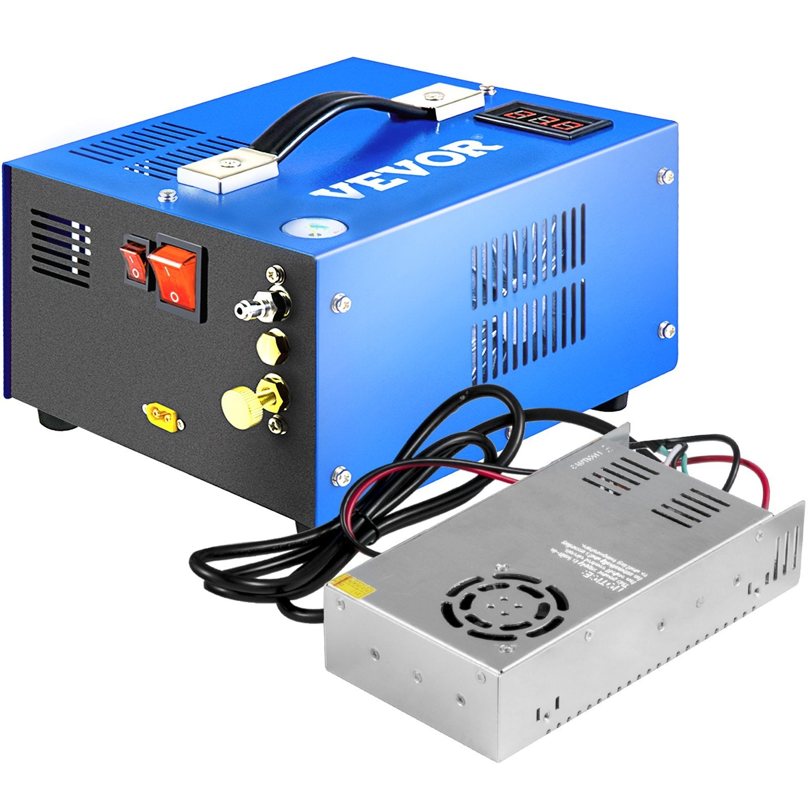 VEVOR PCP Air Compressor, 4500PSI Portable PCP Compressor, 12V DC/110V AC PCP Airgun Compressor Manual-stop, w/External Power Adapter, Built-in Fan, Suitable for Paintball, Air Rifle, Scuba Bottle