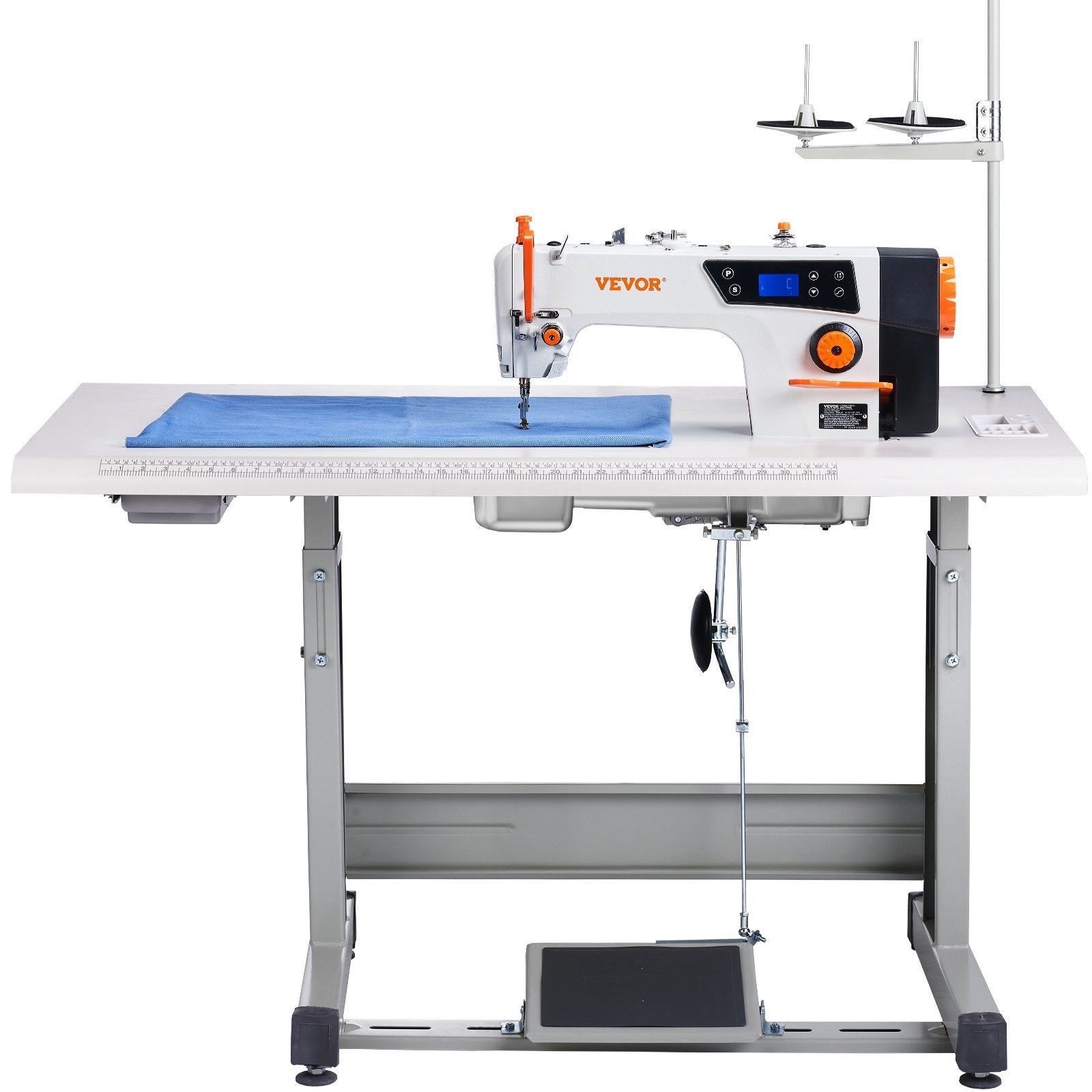 VEVOR Industrial Sewing Machine, 550W Servo Motor and Table Stand, 5000s.p.m Heavy-duty Lockstitch Sewing Machine, Clear Control Panel and Electro-mechanization Intelligent Start-stop for Easy Use