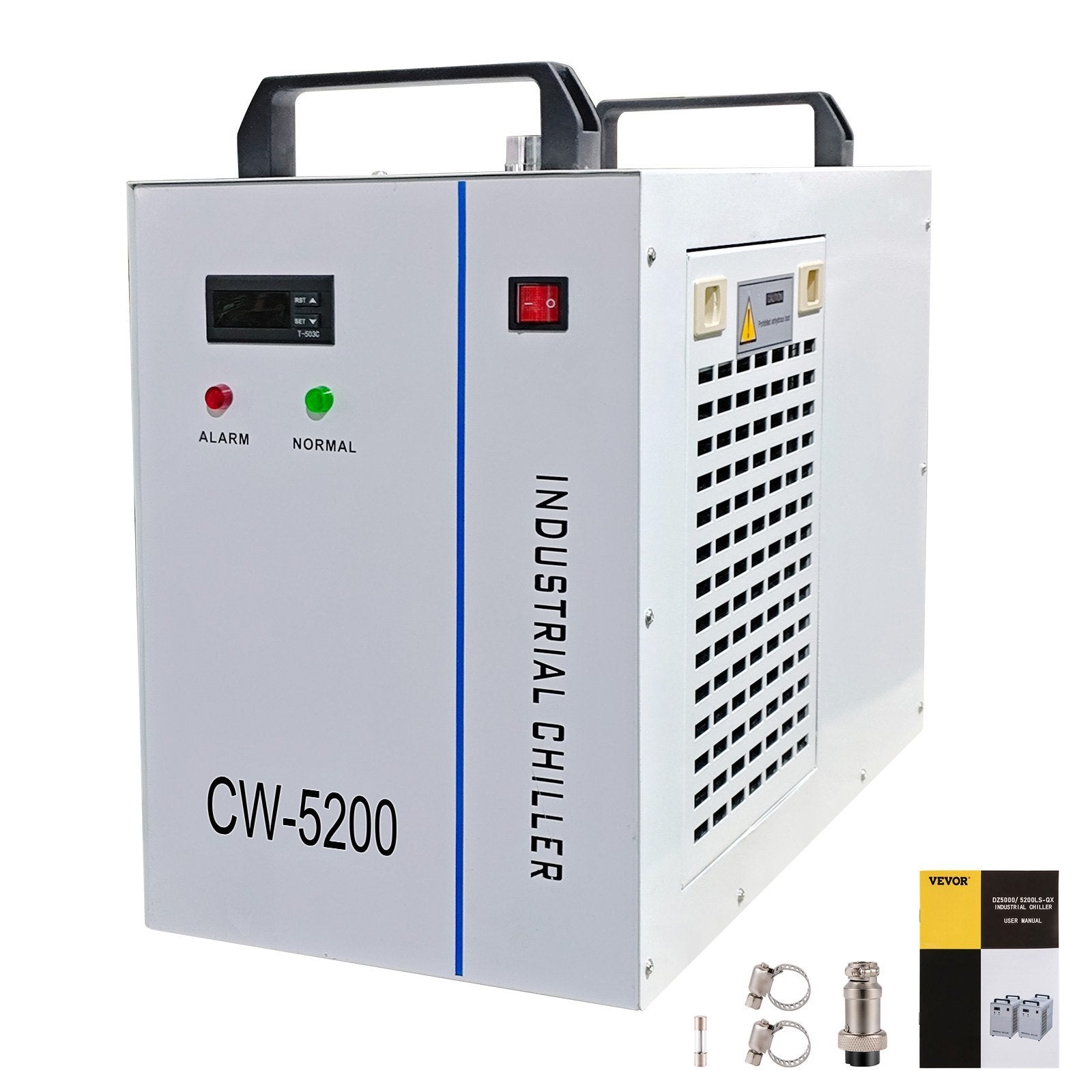 Industrial Water Chiller CW5200DG, 8.5L 1400W 0.93HP Water Cooler Cools 5200 BTU/Hour Thermolysis Water Chiller for CO2 130 to 150W Laser Engraving & Cutting Machines