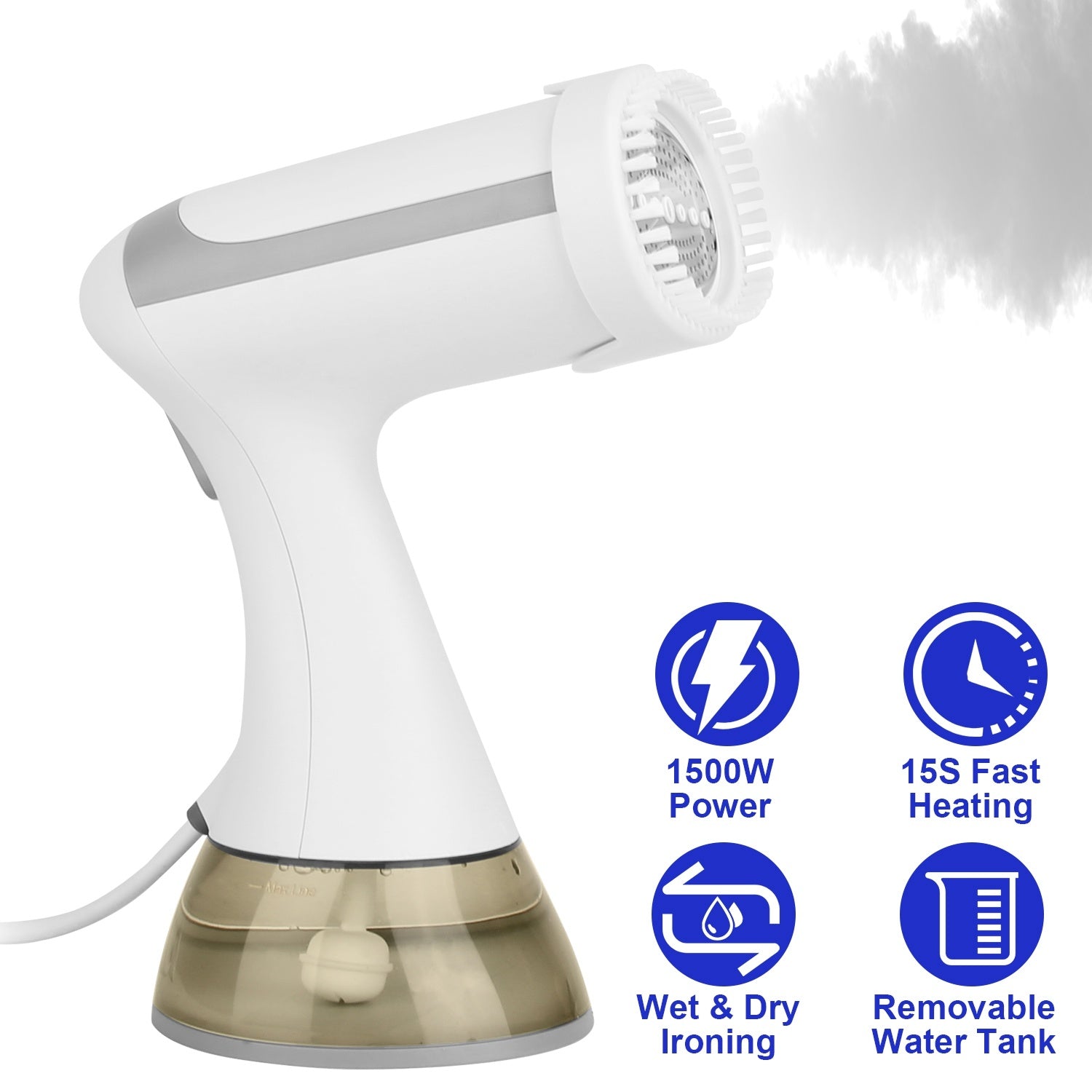 1500W Garment Steamer Portable Handheld Fabric Steamer with Lint Brush Removable 350ML Water Tank Wet Dry Ironing for Home Travel Office