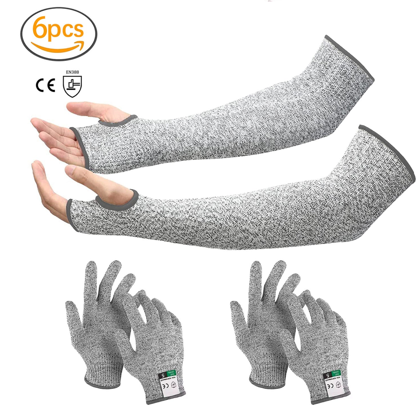 6pcs Multi-purpose Abrasion-resistant and Cut-resistant Sleeve and Glove Combination - Durable PE Material for Use in The Kitchen, Gardening, Outdoor Work and Assembly.