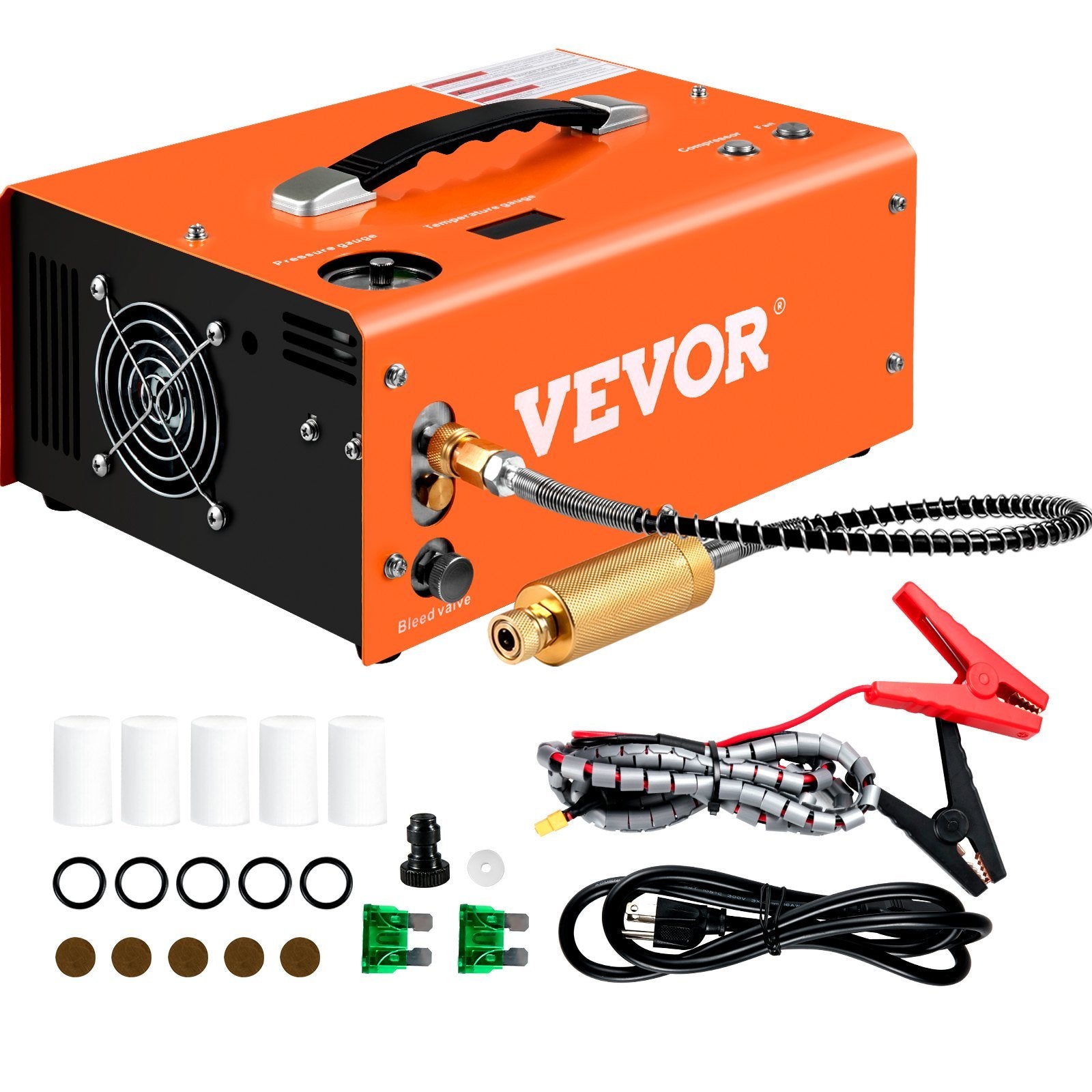PCP Air Compressor, 4000PSI Portable PCP Compressor, 24V DC 110V/220V AC PCP Airgun Compressor Auto-stop, w/Built-in Adapter, Fan Cooling, Suitable for Paintball, Air Rifle, Mini Diving Bottle