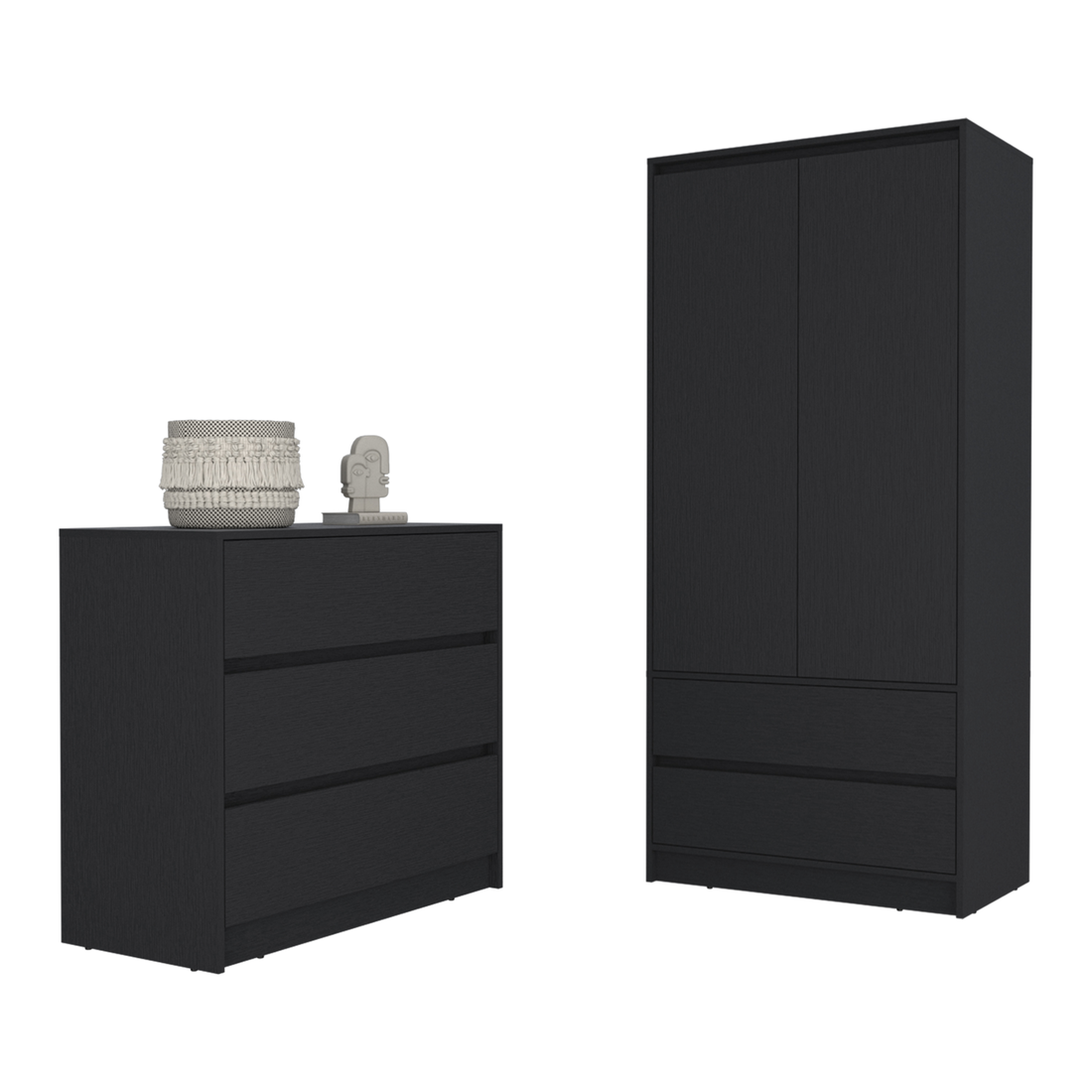 Lewes 2 Piece Bedroom Set, Dresser + Armoire, Black