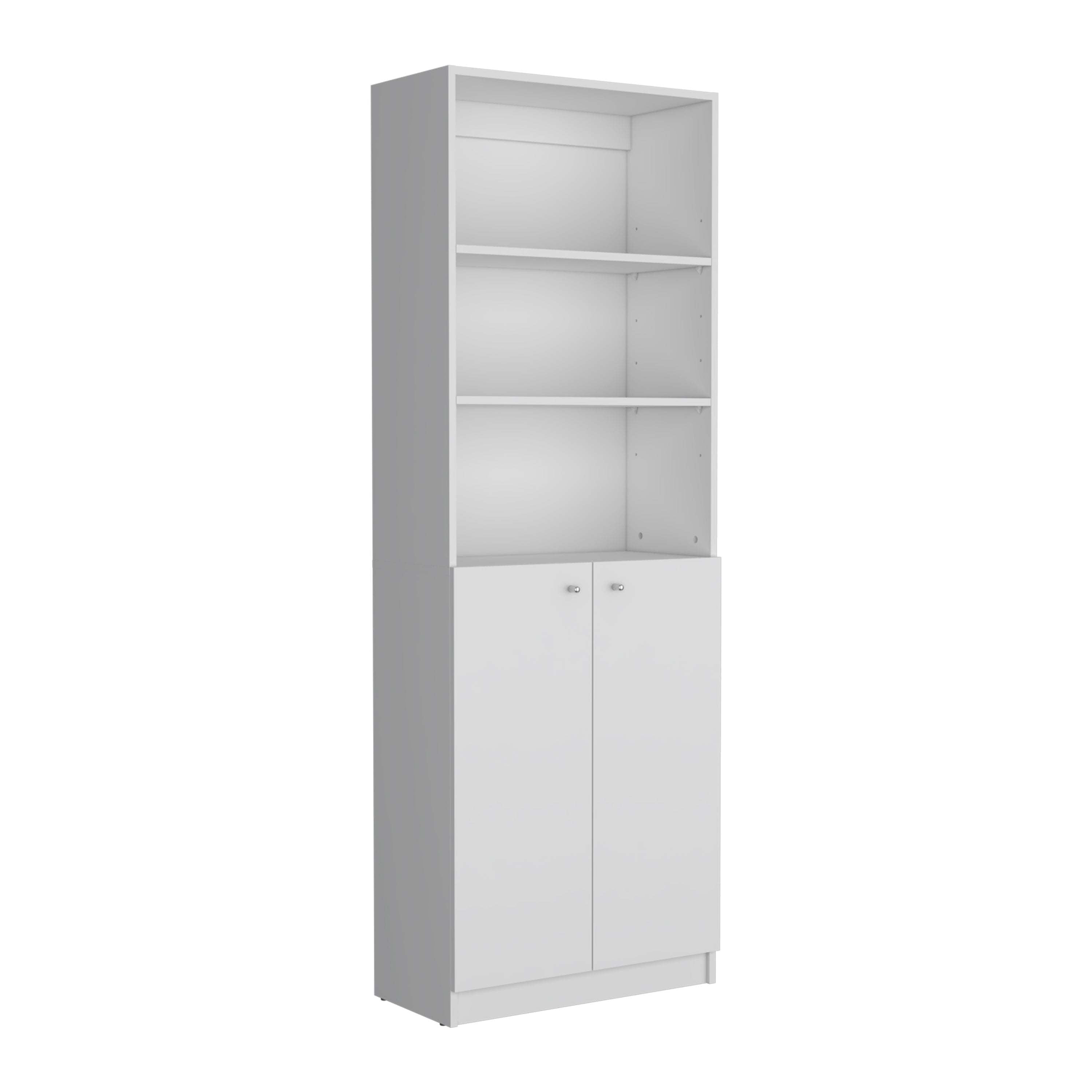 TUHOME Home 2-Door Bookcase, Modern Storage Unit with Dual Doors and Multi-Tier Shelves -White -Office