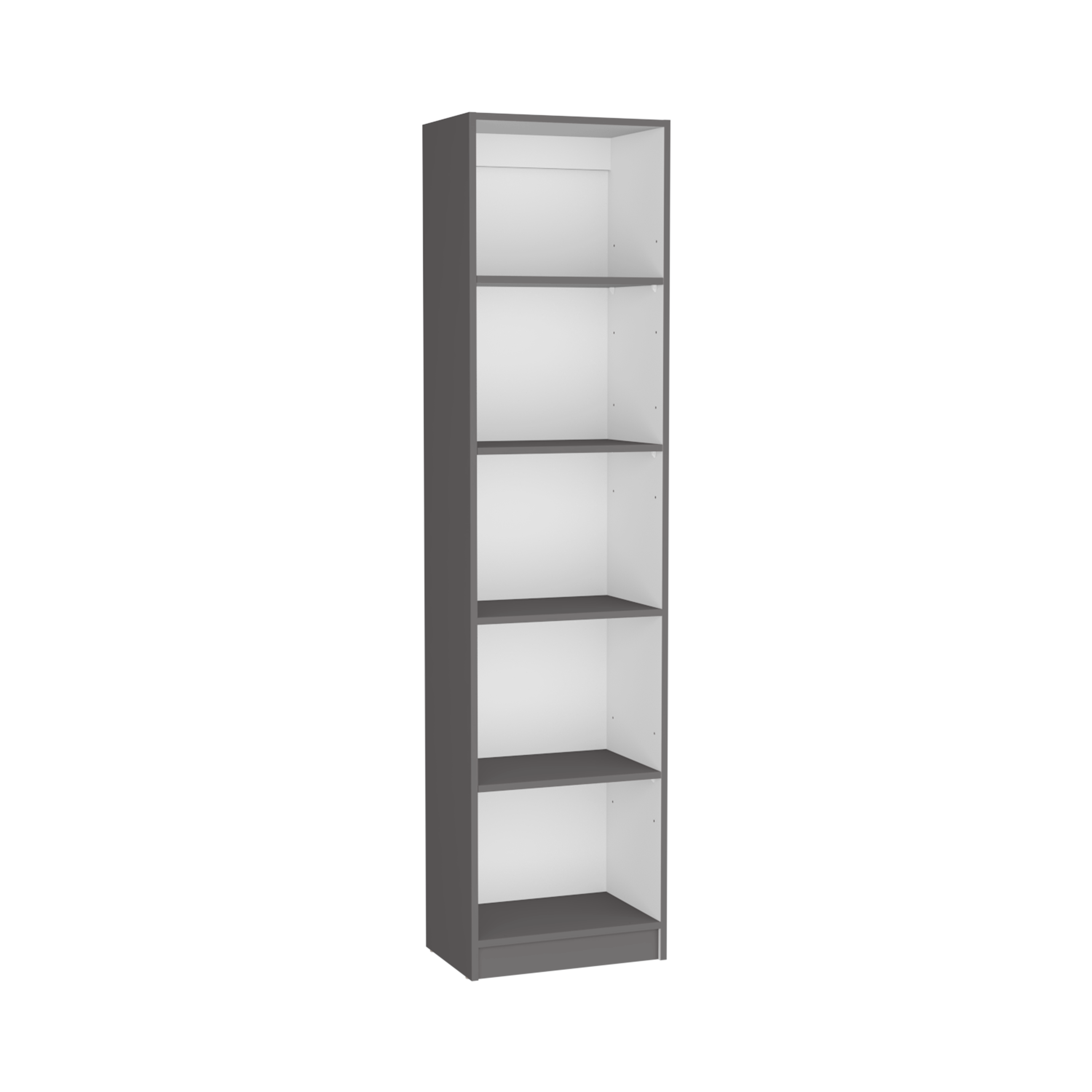 Home Xs Bookcase with 5-Tier Shelves and Slim Design -Matt Gray / White -Office