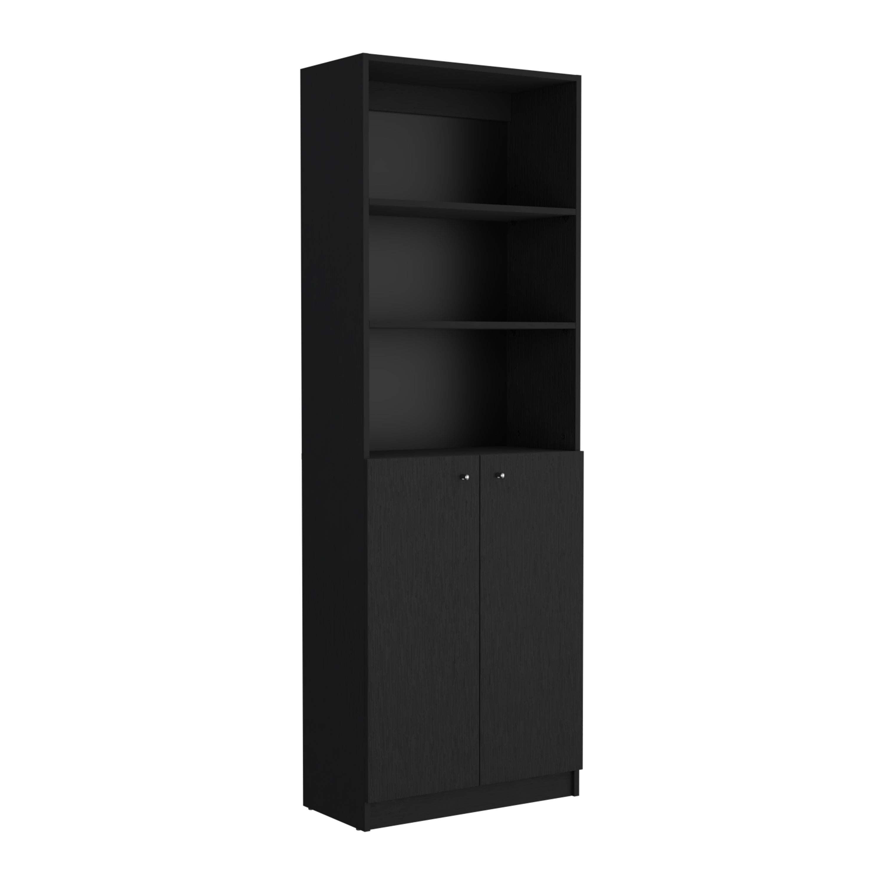 TUHOME Home 2-Door Bookcase, Modern Storage Unit with Dual Doors and Multi-Tier Shelves -Black -Office