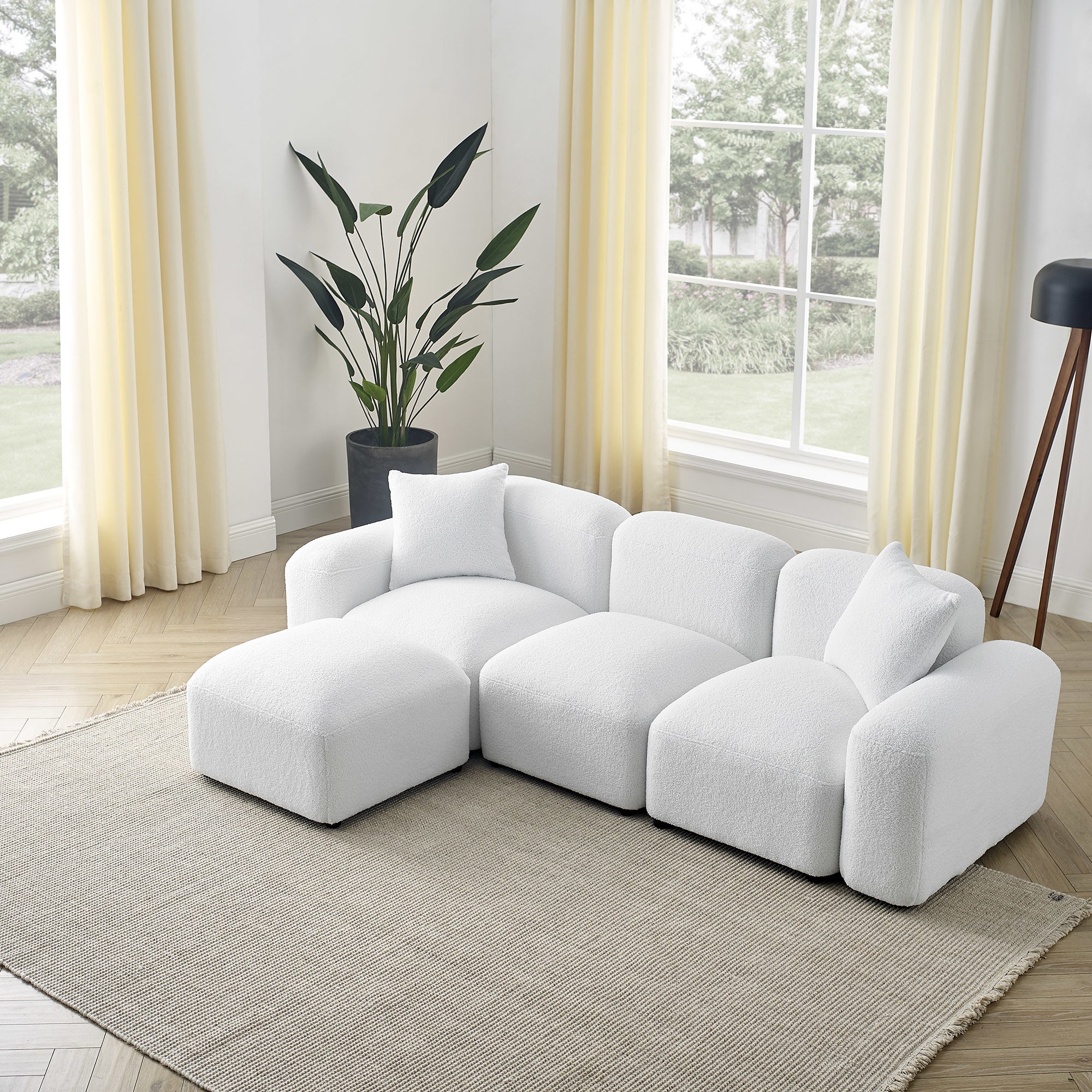 L-Shape Modular Sectional Sofa, DIY Combination,Teddy Fabric,White