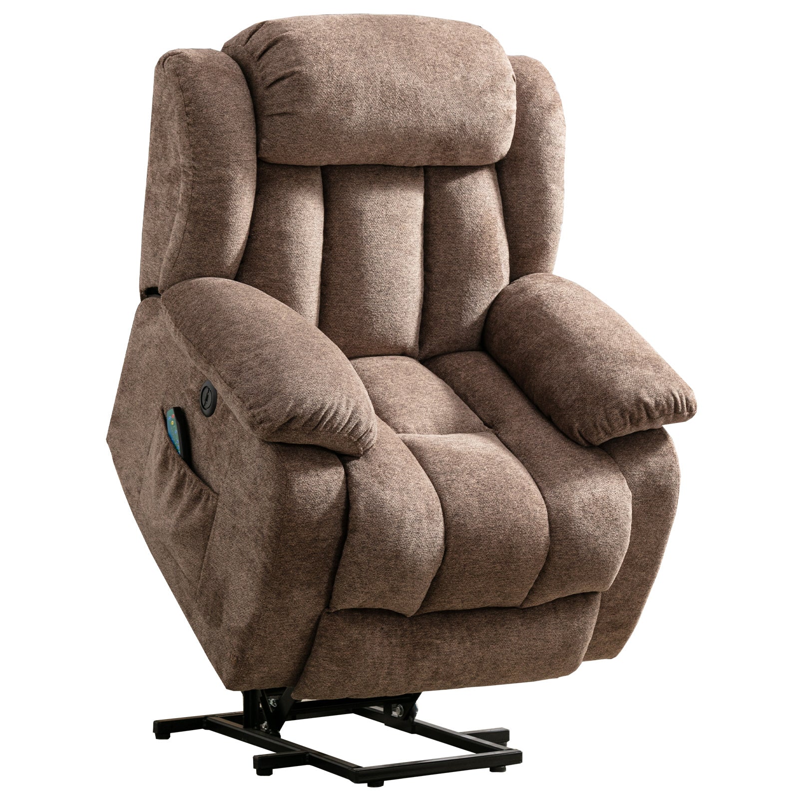 Power Massage Lift Recliner Chair with Heat & Vibration for Elderly, Heavy Duty and Safety Motion Reclining Mechanism - Antiskid Fabric Sofa Contempoary Overstuffed Design (Brown)