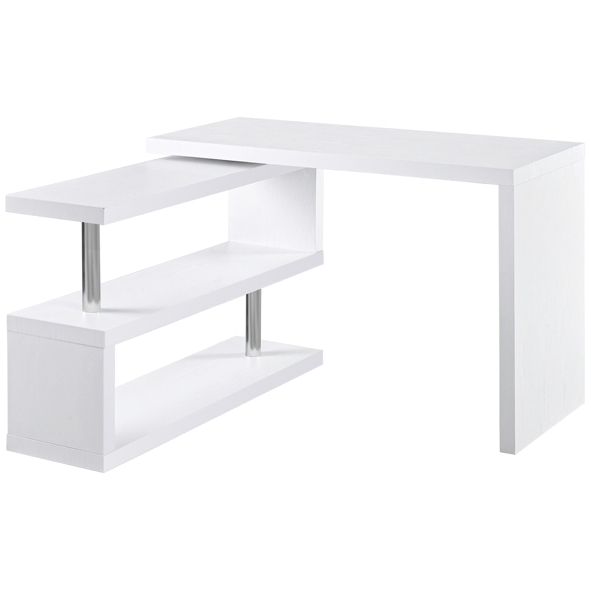 360 Degree Rotating Corner Computer Desk, L Shaped Desk, Home Office Workstation with 3-Tier Storage Shelves, White