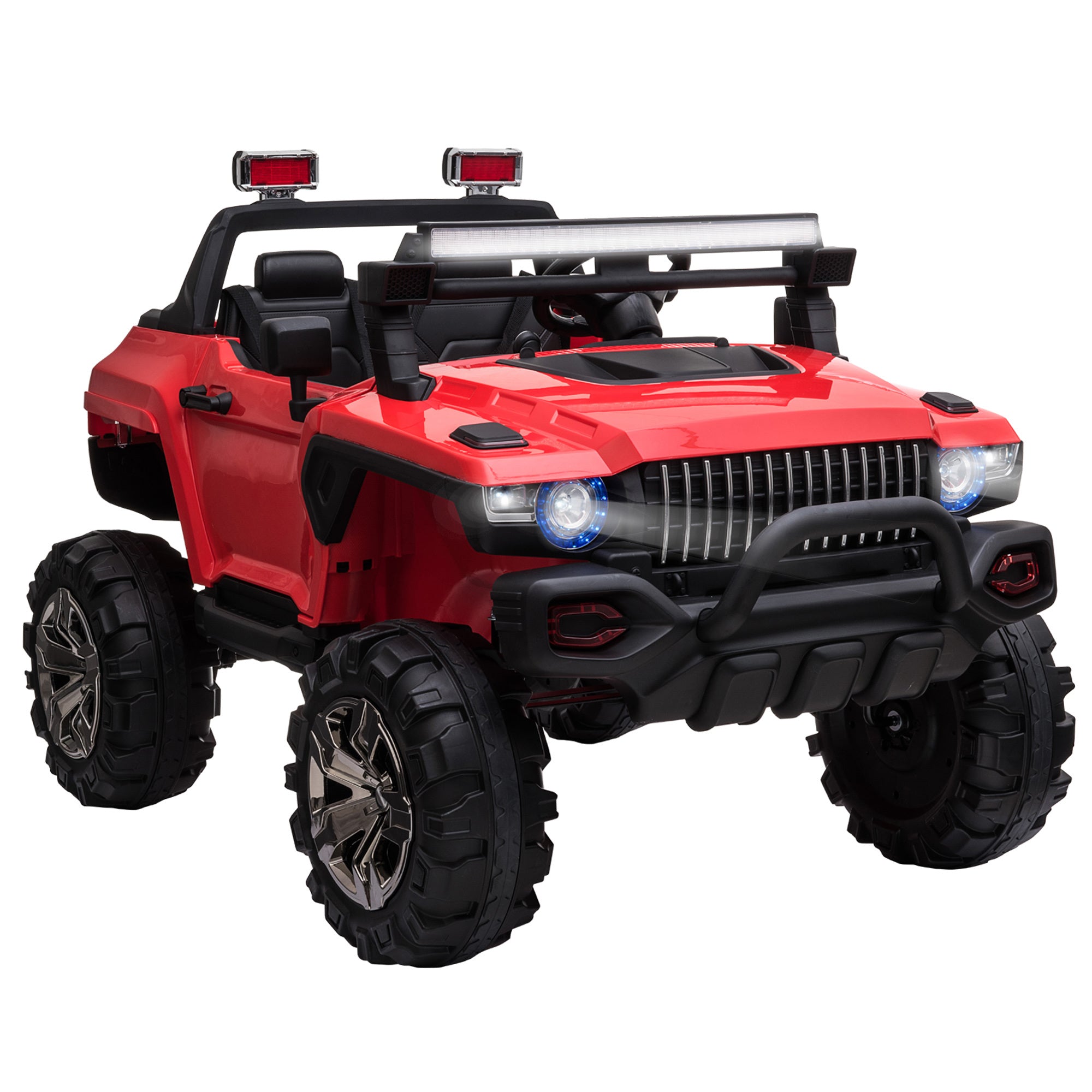 12V Police Car Ride-on Truck with Remote Control & Siren, 2-Seater Battery-Operated Electric Car for Kids with Music, Electric Ride-on Toy with Horn, 