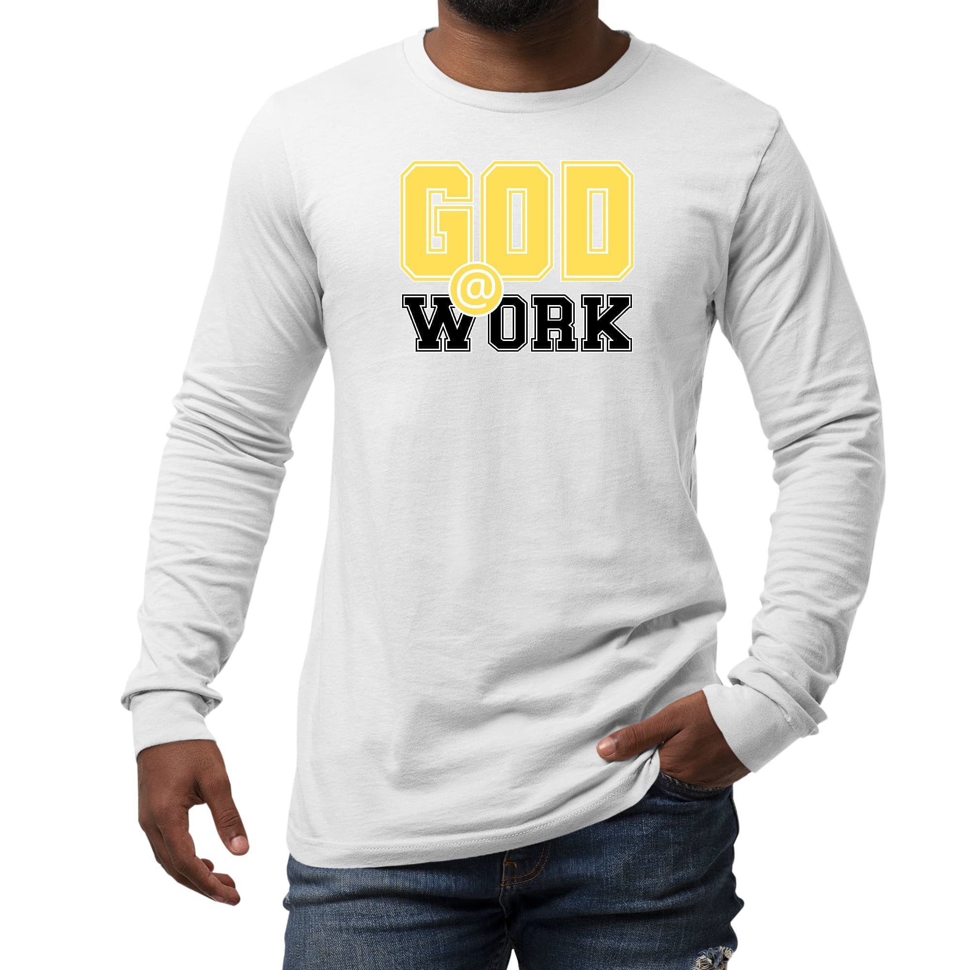 Long Sleeve Graphic T-shirt, God @ Work Yellow And Black Print