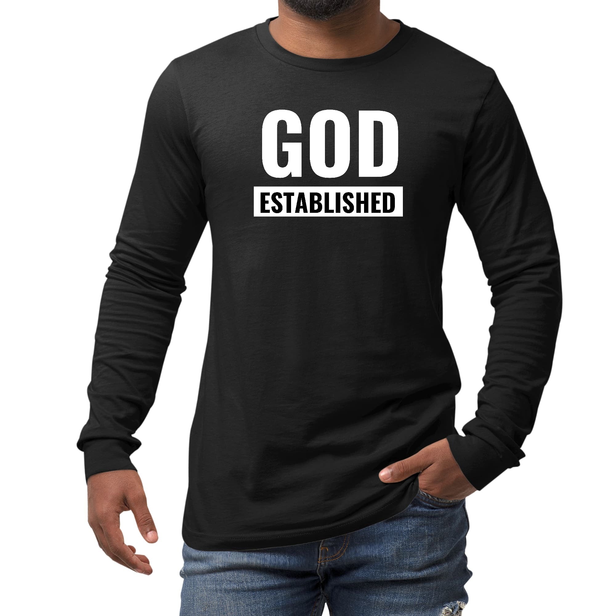 Long Sleeve Graphic T-shirt - God Established White And Black