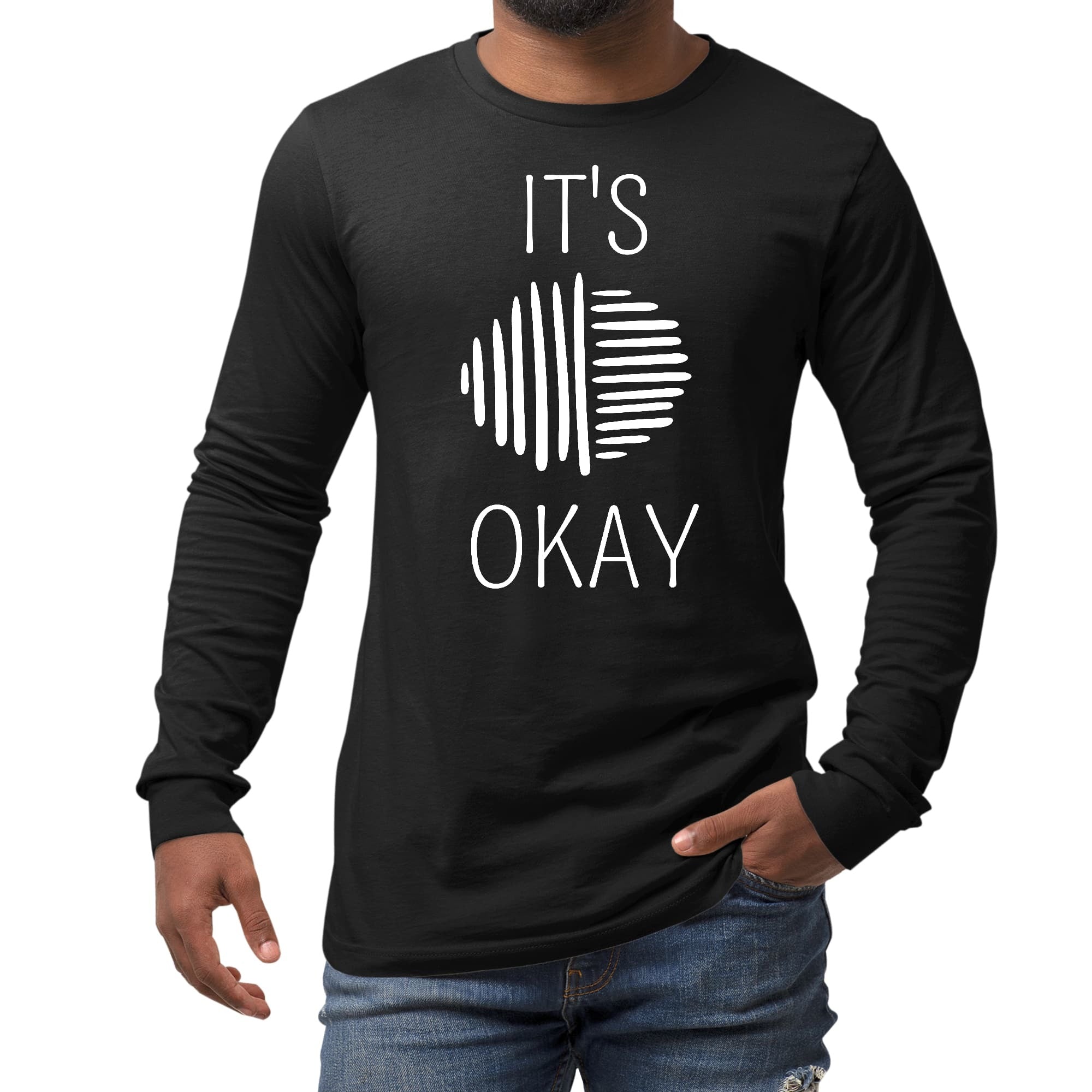 Long Sleeve Graphic T-shirt - Say It Soul, Its Okay, White Line Art