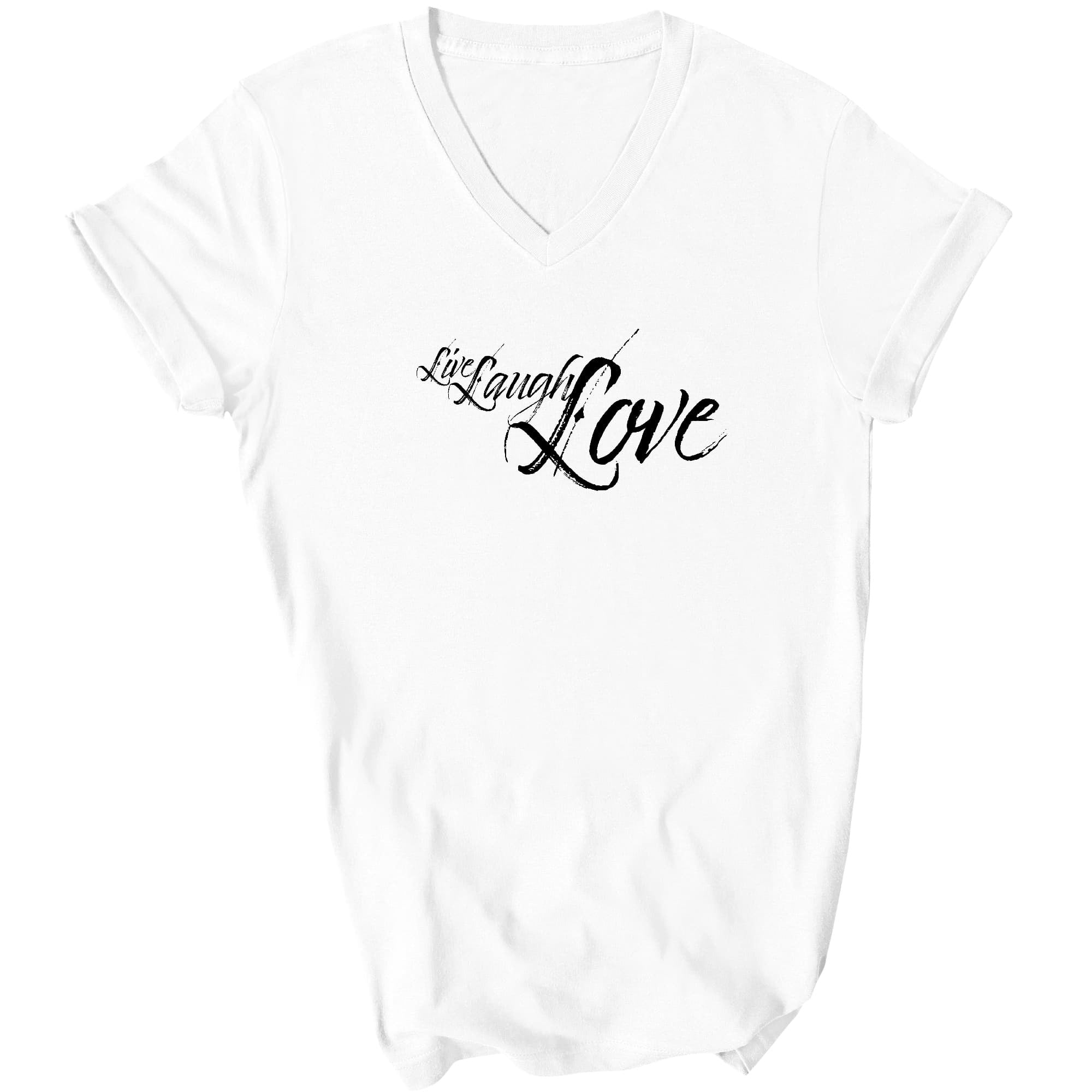 Live Laugh Love Black Illustration Graphic V-neck T-shirt