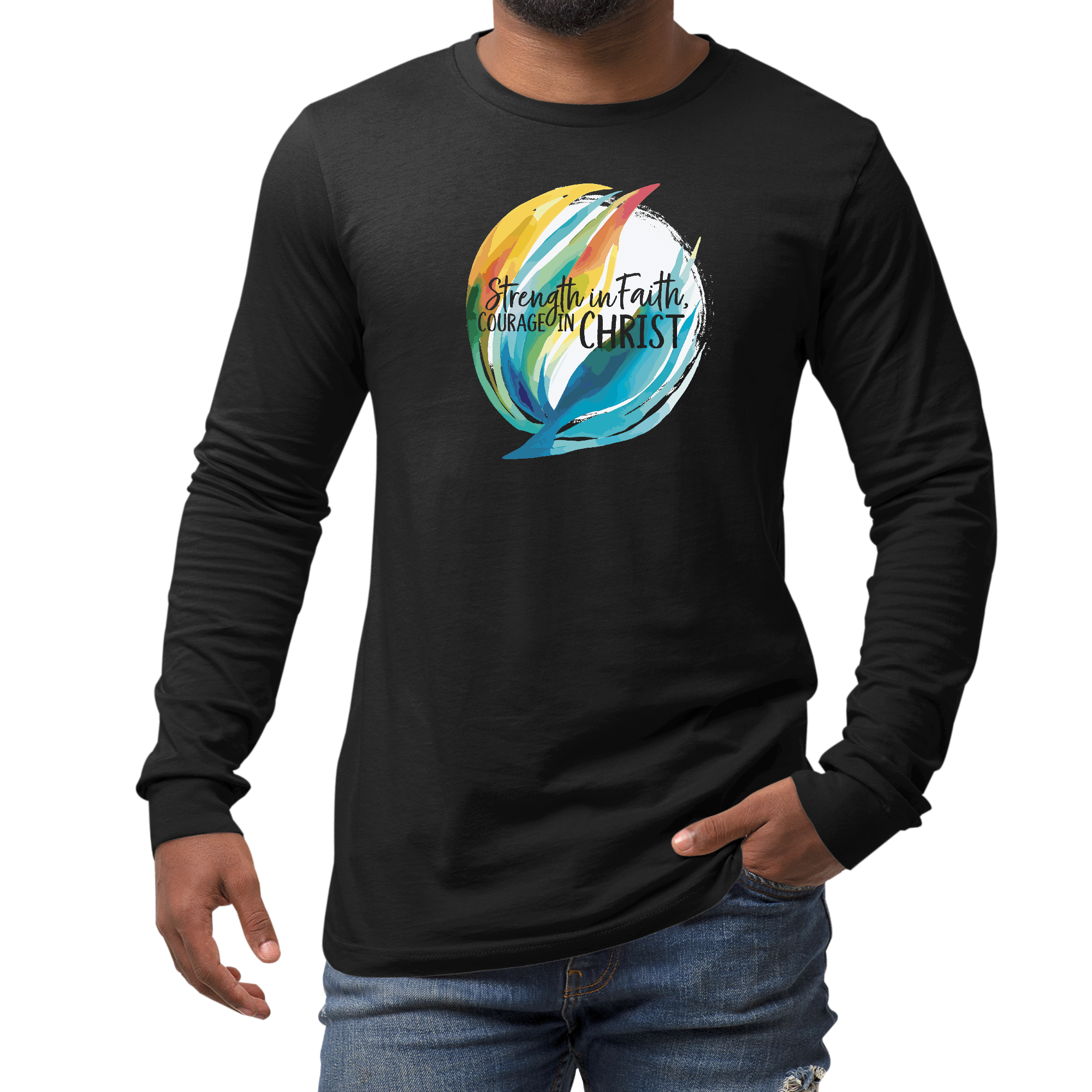 Long Sleeve Graphic T-Shirt - Strength In Faith, Courage In Christ