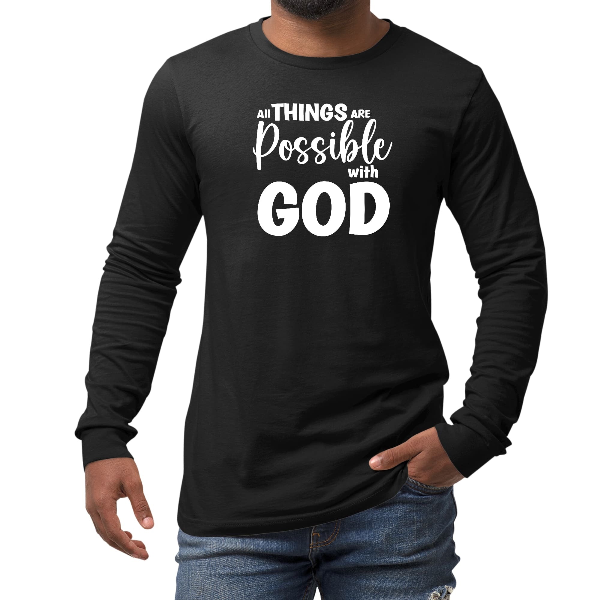 Long Sleeve Graphic T-shirt - All Things Are Possible With God